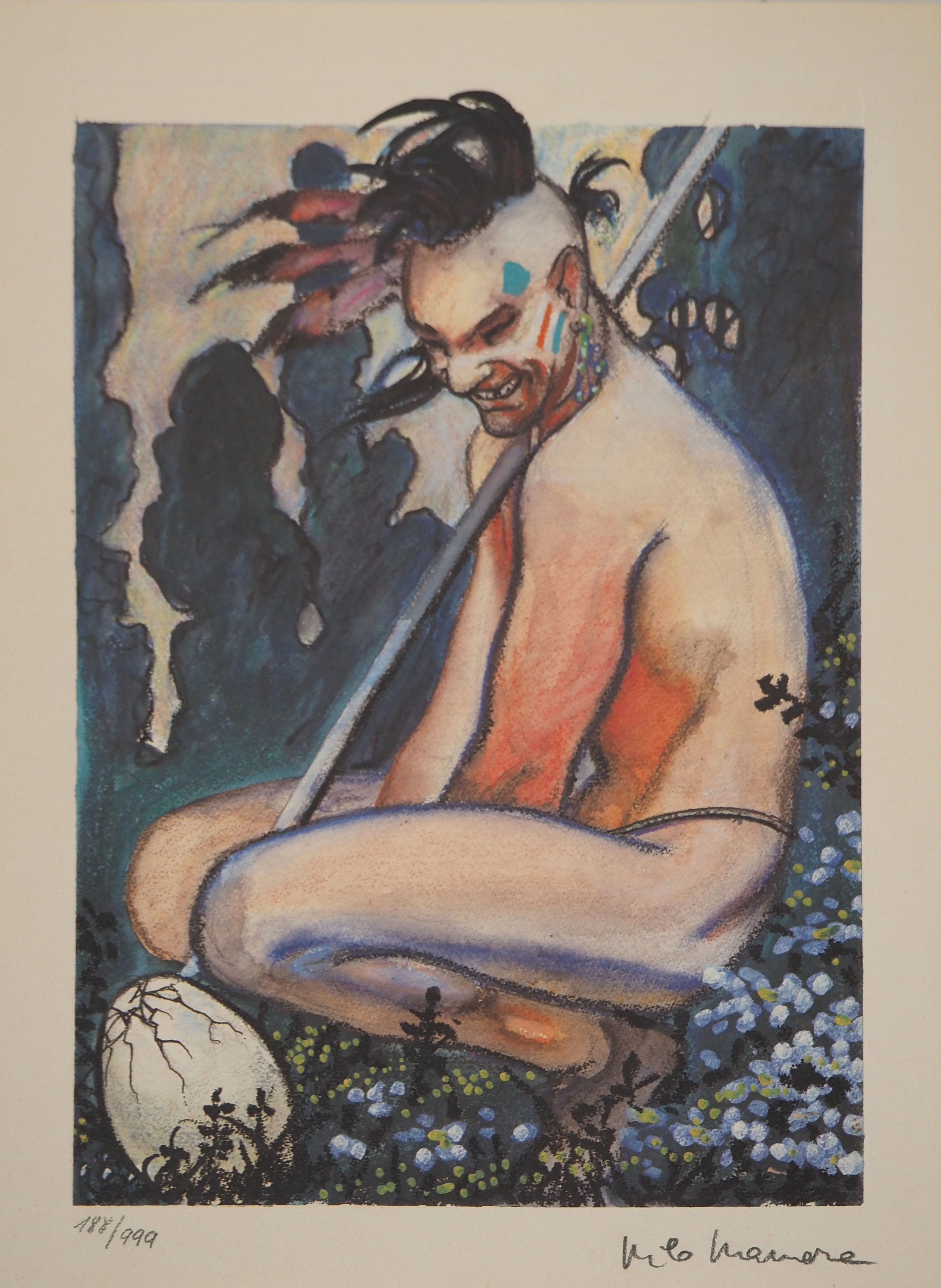Milo MANARA : Indien à la lance, Lithographie signée