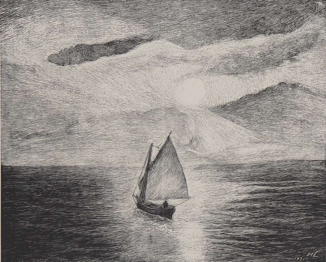 Herbert Lespinasse - Bateau ivre au clair de lune - Lithographie originale