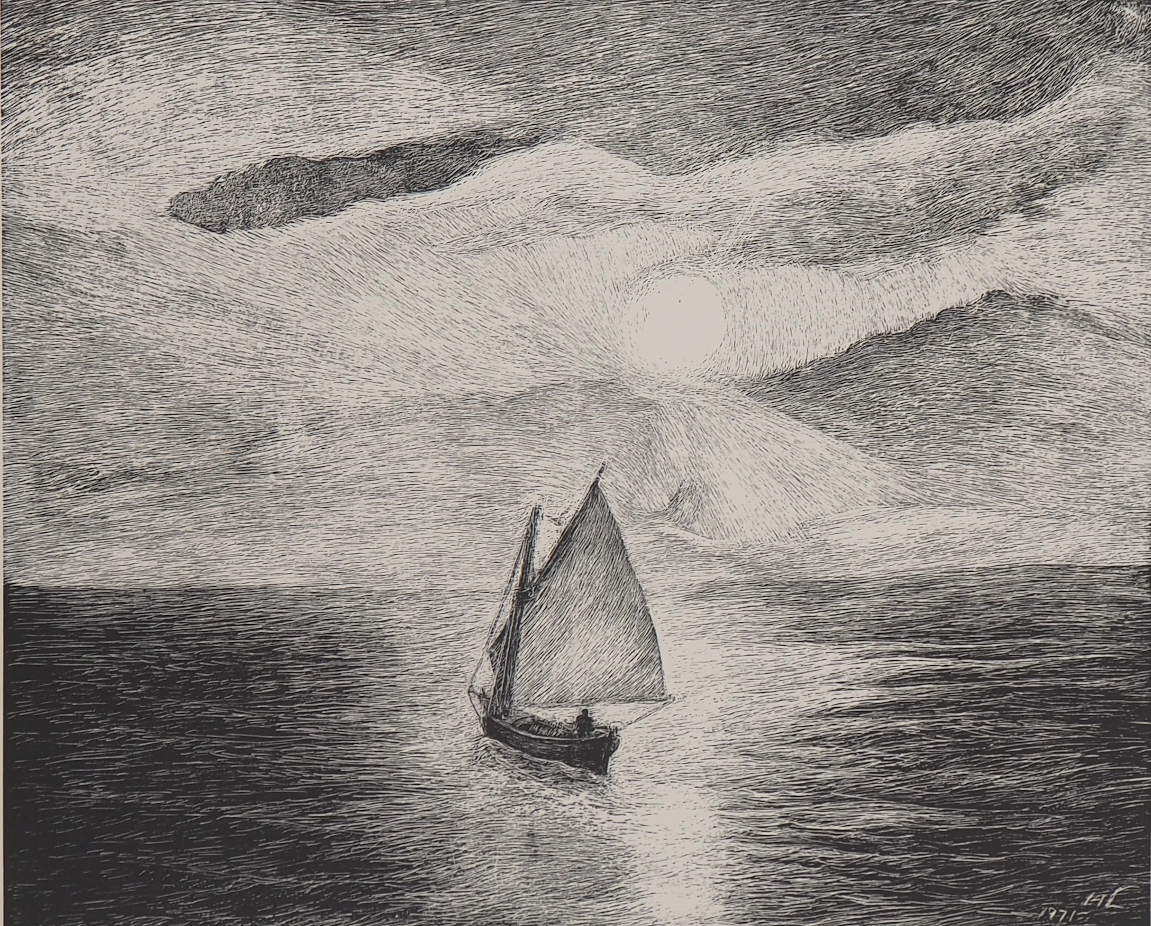 Herbert Lespinasse - Bateau ivre au clair de lune - Lithographie originale