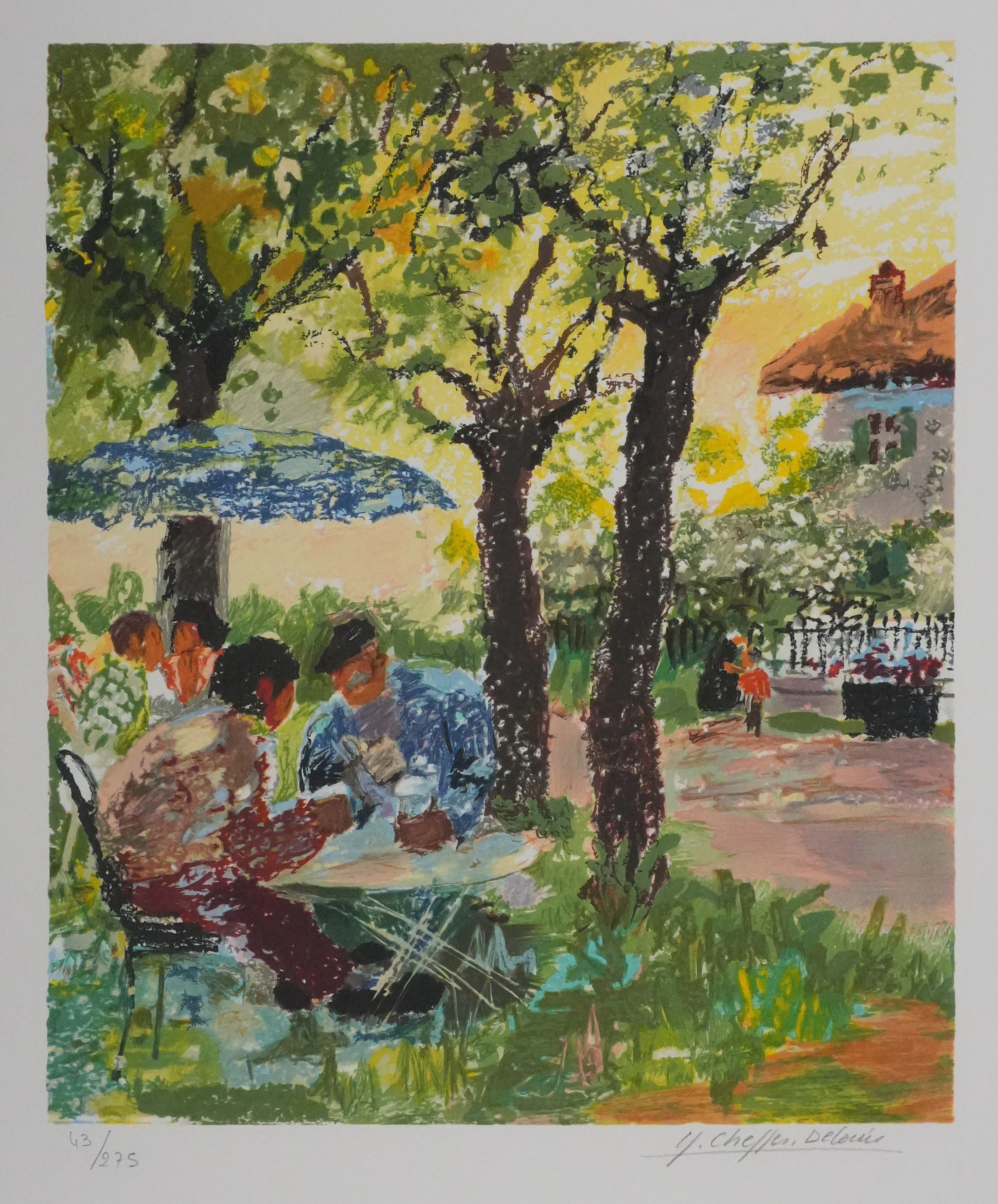 Yvonne CHEFFER DELOUIS : L'heure du thé - Lithographie originale signée