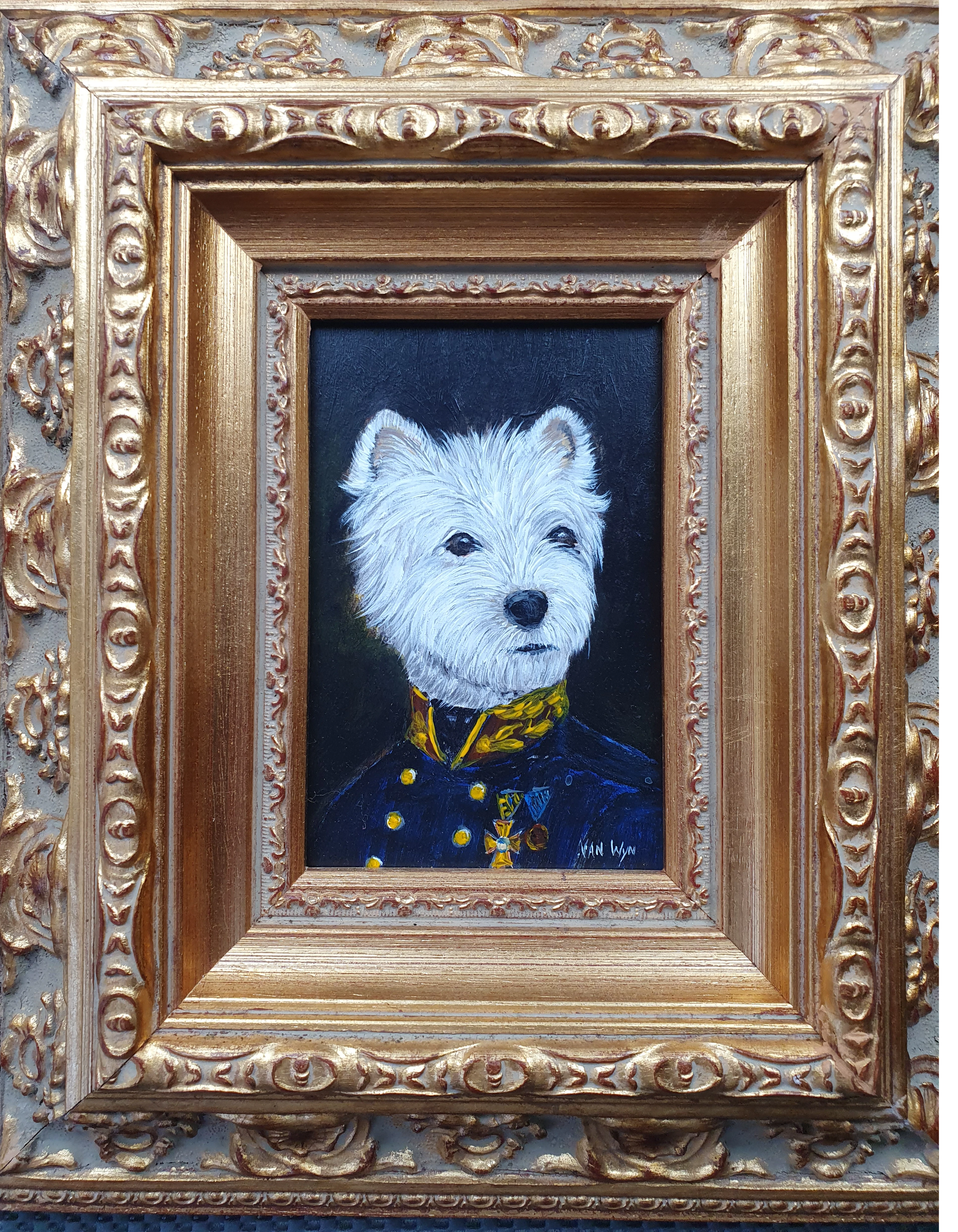 VAN WYN chien West Highland en Uniforme 2015 Huile sur bois