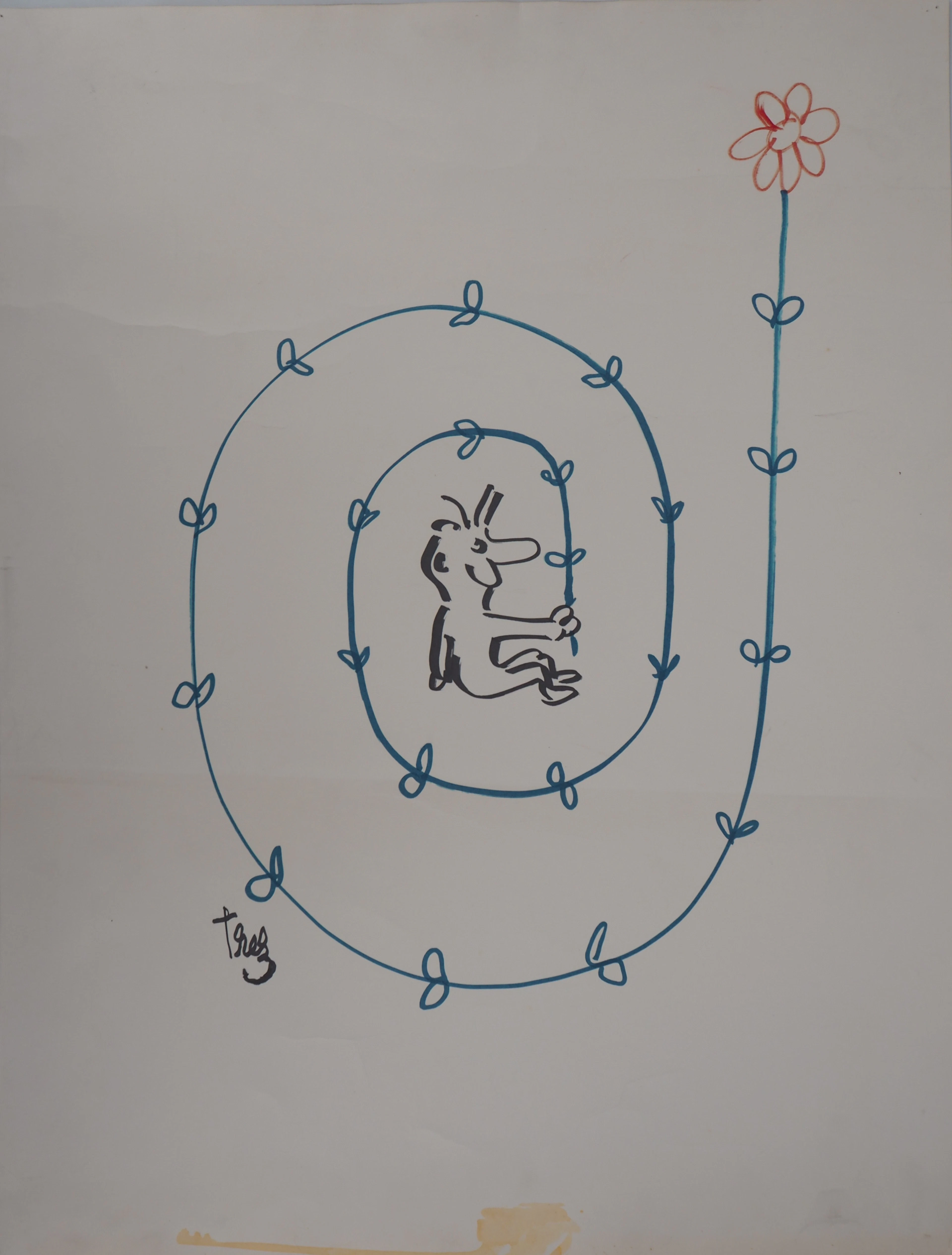 Alain TREZ : Tourbillon de fleur - Dessin original Signé