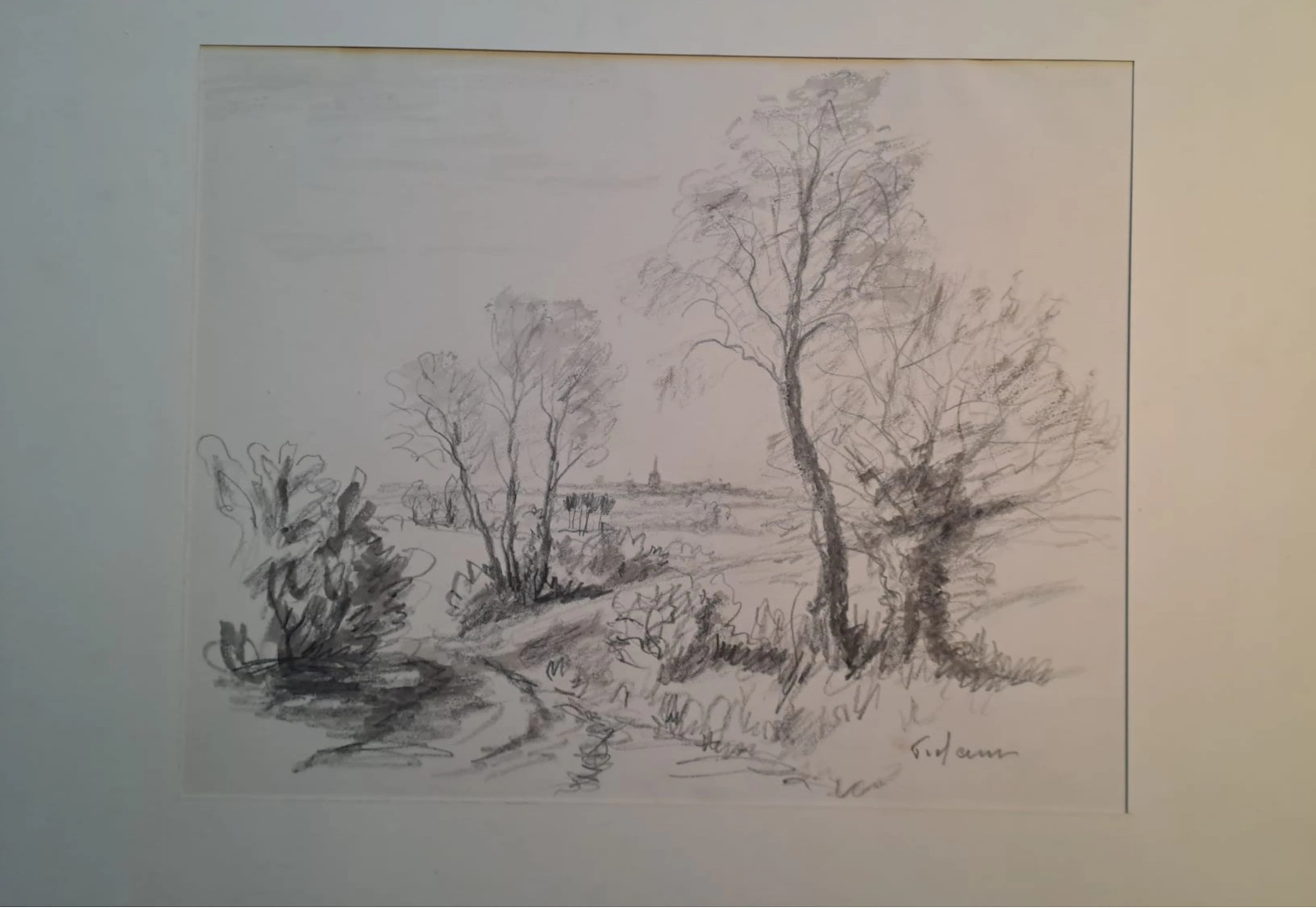 Jean Frélaut - Paysage de campagne - Dessin