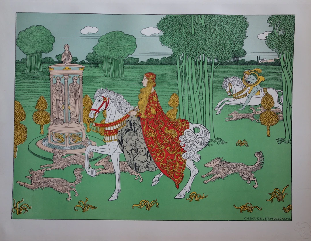Charles DOUDELET - La Châtelaine, Lithographie originale signée (1897)