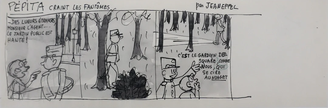 Jean EFFEL : Cirage Nugget, Pépita craint les fantômes, Dessin original signé