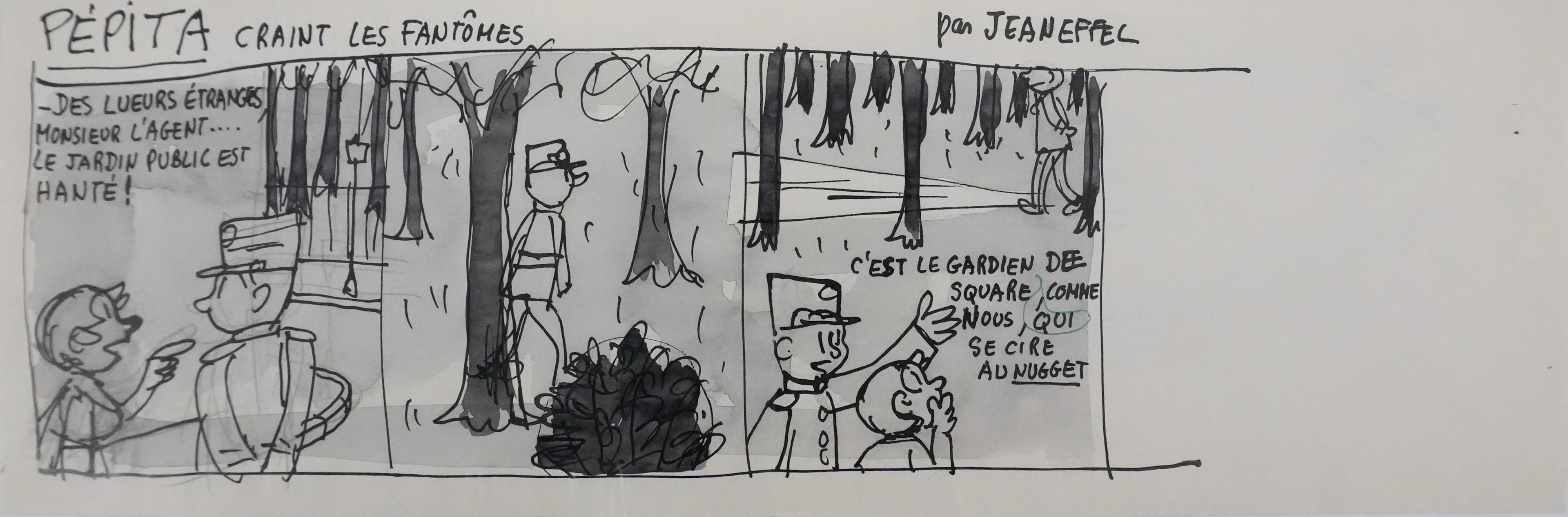 Jean EFFEL : Cirage Nugget, Pépita craint les fantômes, Dessin original signé