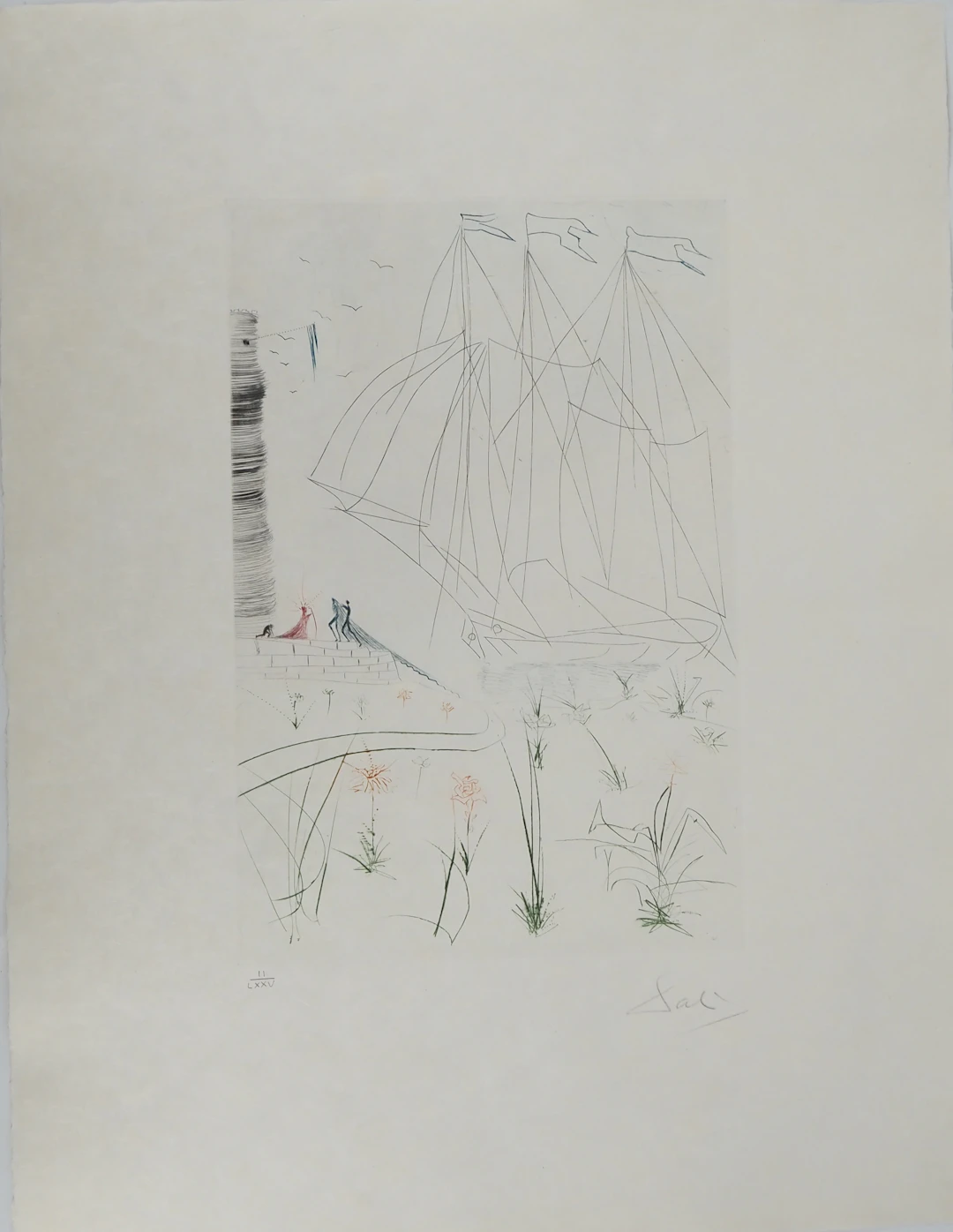 Salvador DALI : L'arrivée d'Iseult, Gravure originale signée