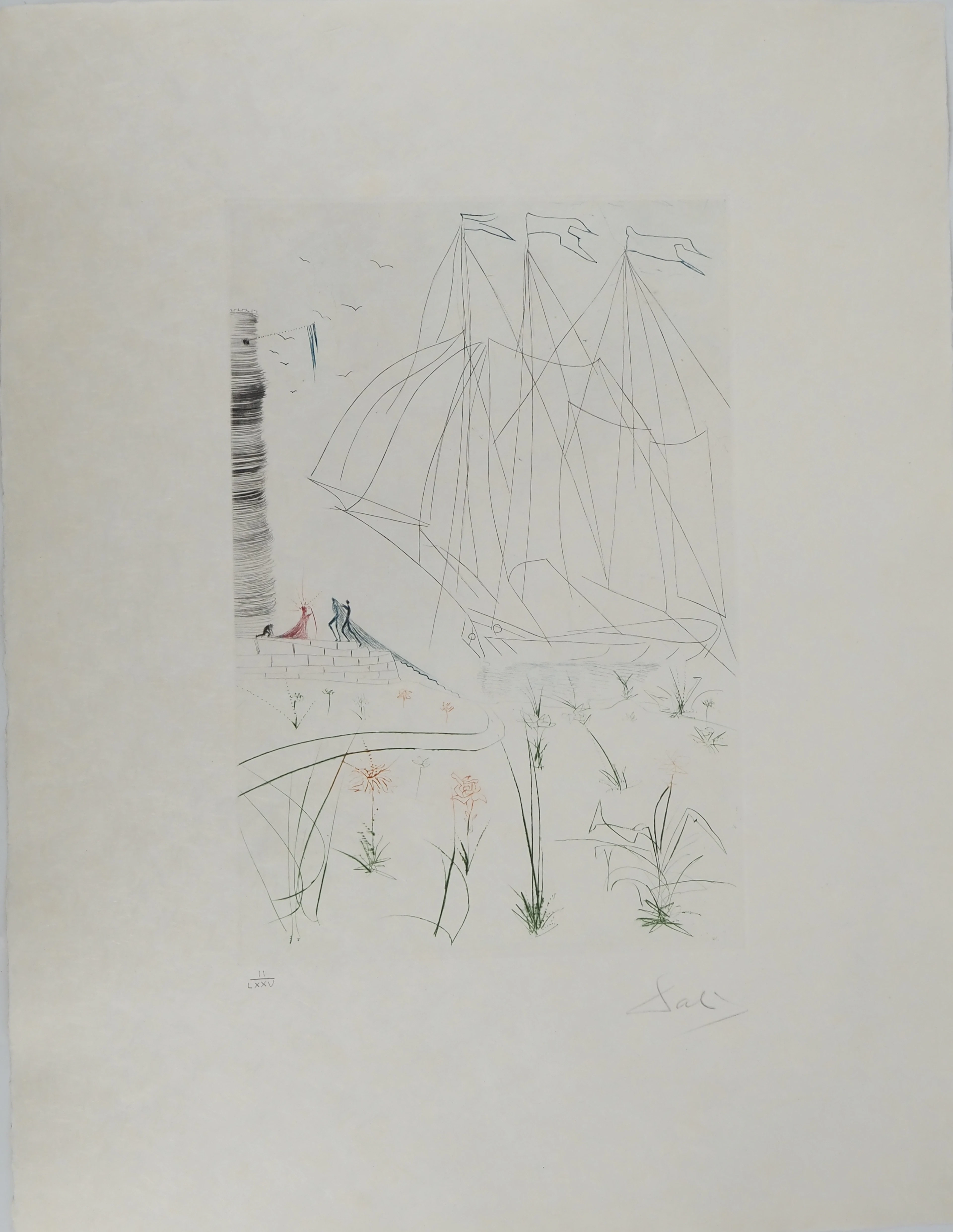 Salvador DALI : L'arrivée d'Iseult, Gravure originale signée