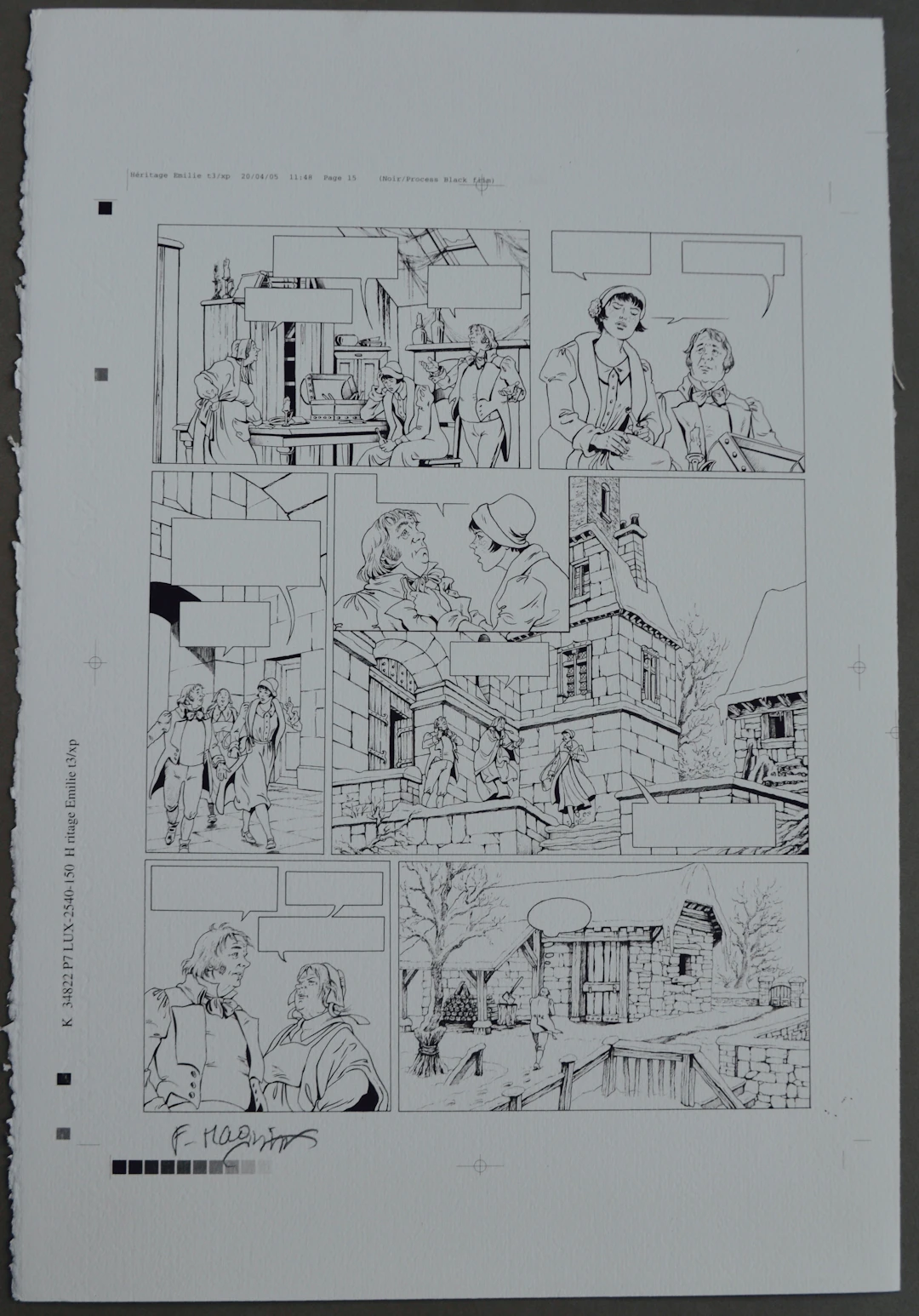 Florence Magnin - Héritage Emilie T03 L’ÉXILÉ, 2004 - Planche offret signée
