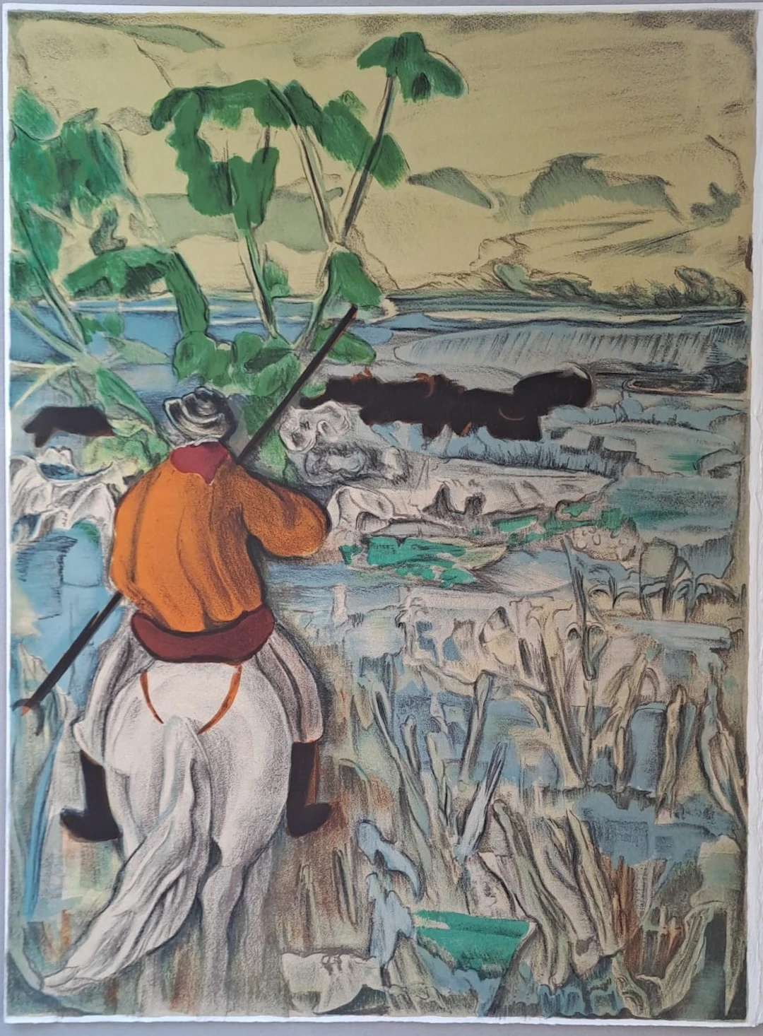 Toussaint d’Orcino - Le gardian et ses taureaux - Lithographie originale