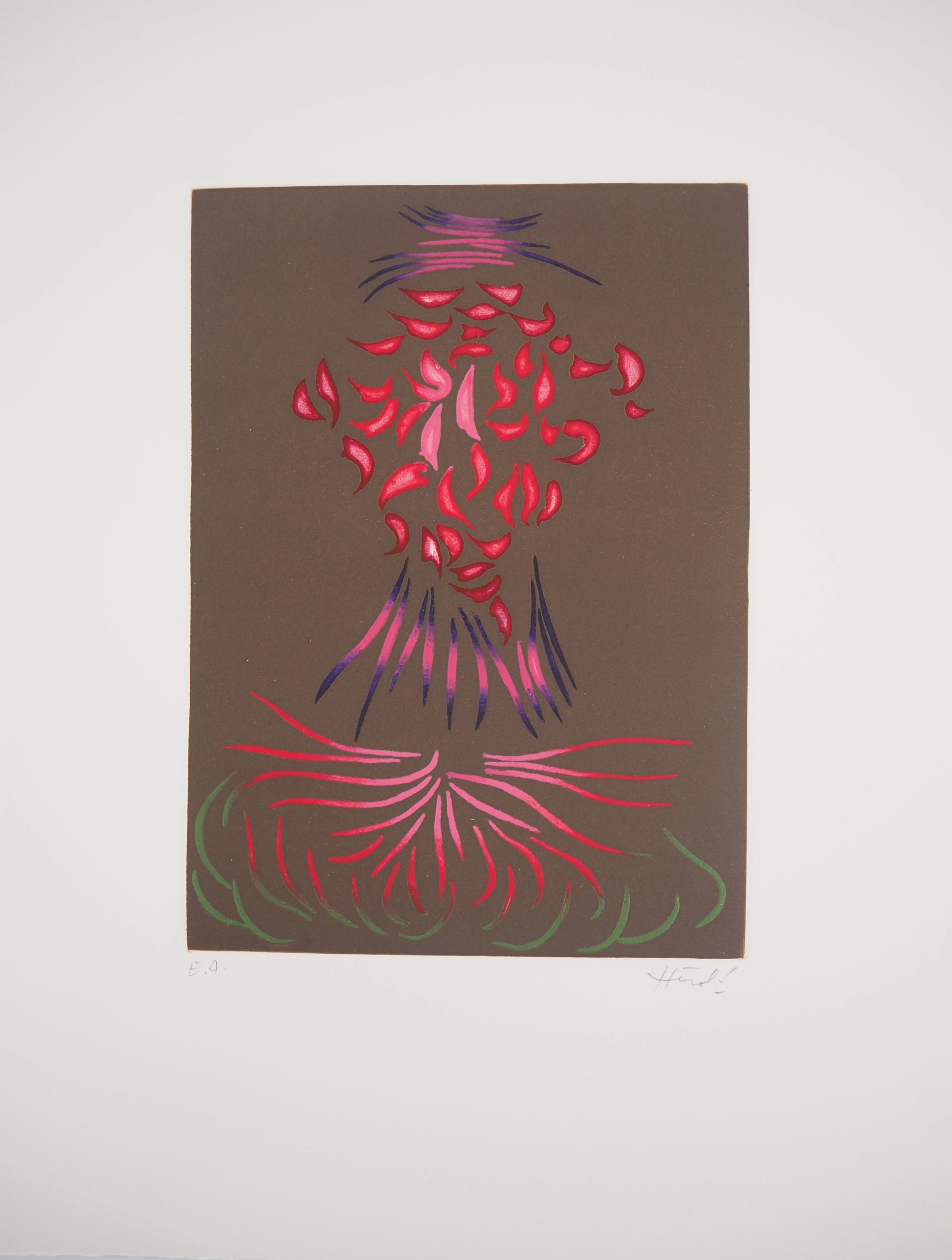 Jacques HEROLD - Fleur de célosie abstraite, 1975 - Gravure originale