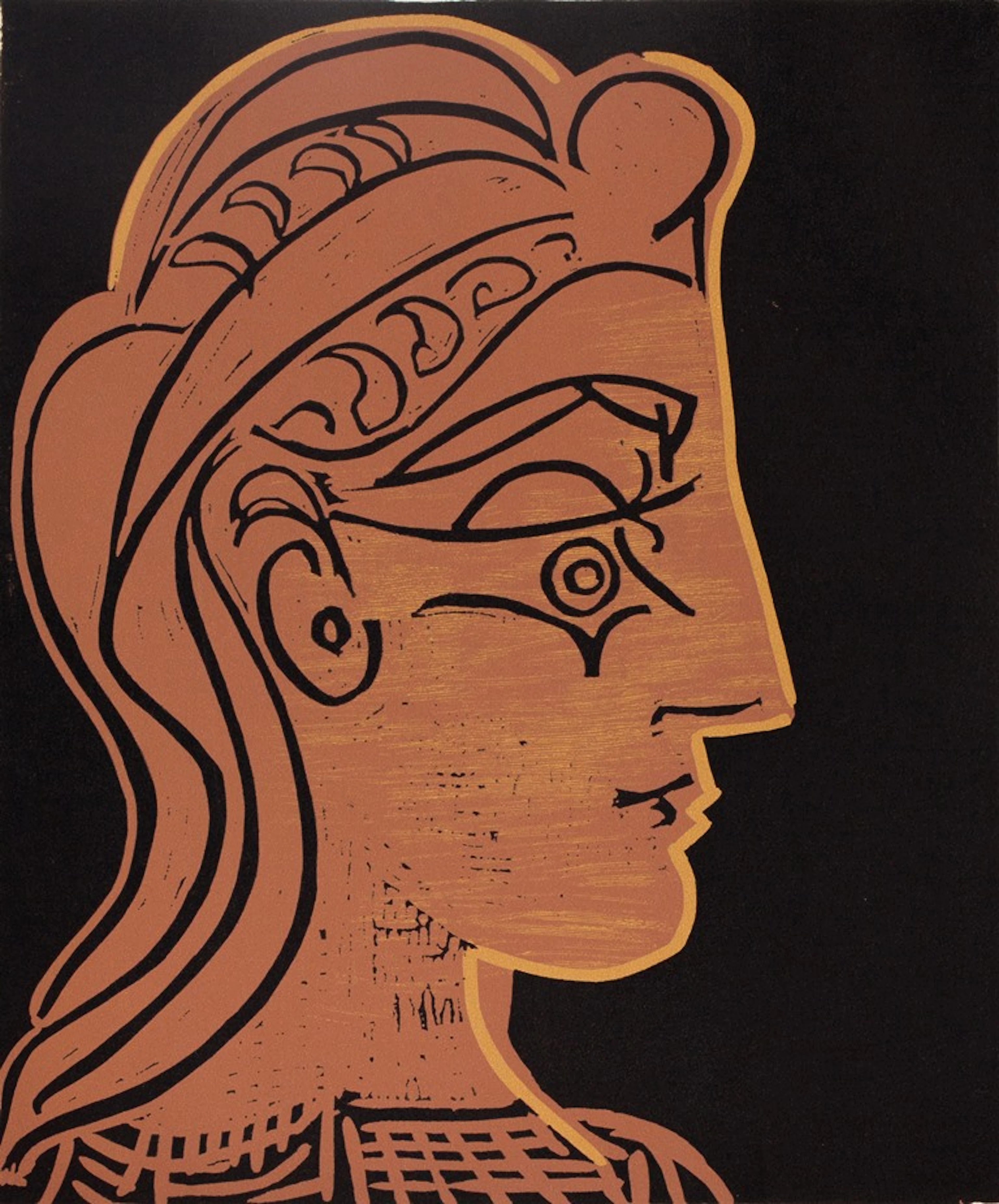 Pablo PICASSO : Femme de profil - Linogravure (1962)