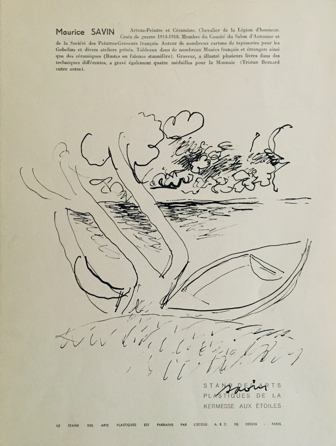 Maurice SAVIN - Bord de mer, 1954 - Dessin original