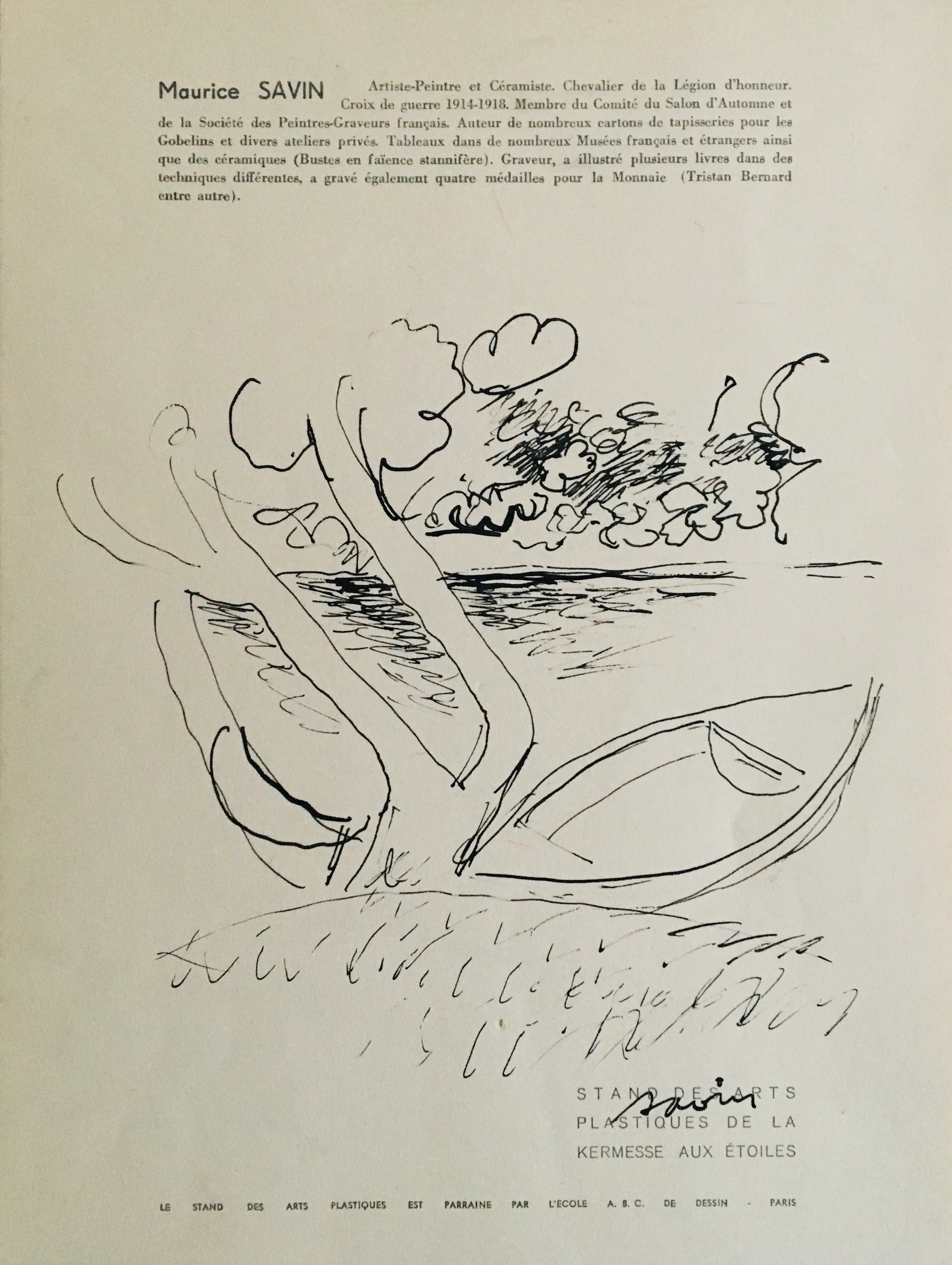 Maurice SAVIN - Bord de mer, 1954 - Dessin original