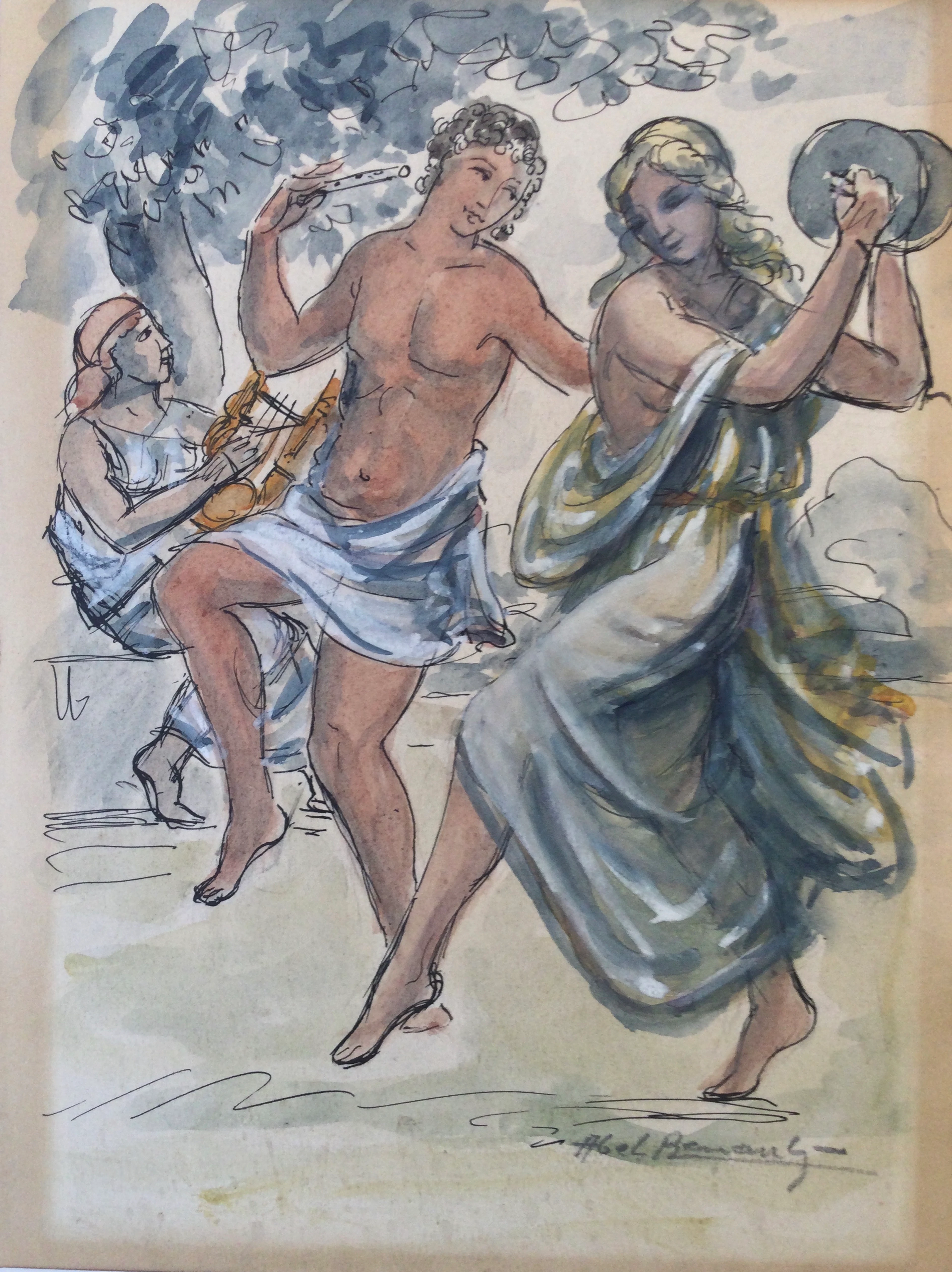 Abel RENAULT -La danse ,vers 1930 - Encre et aquarelle signée
