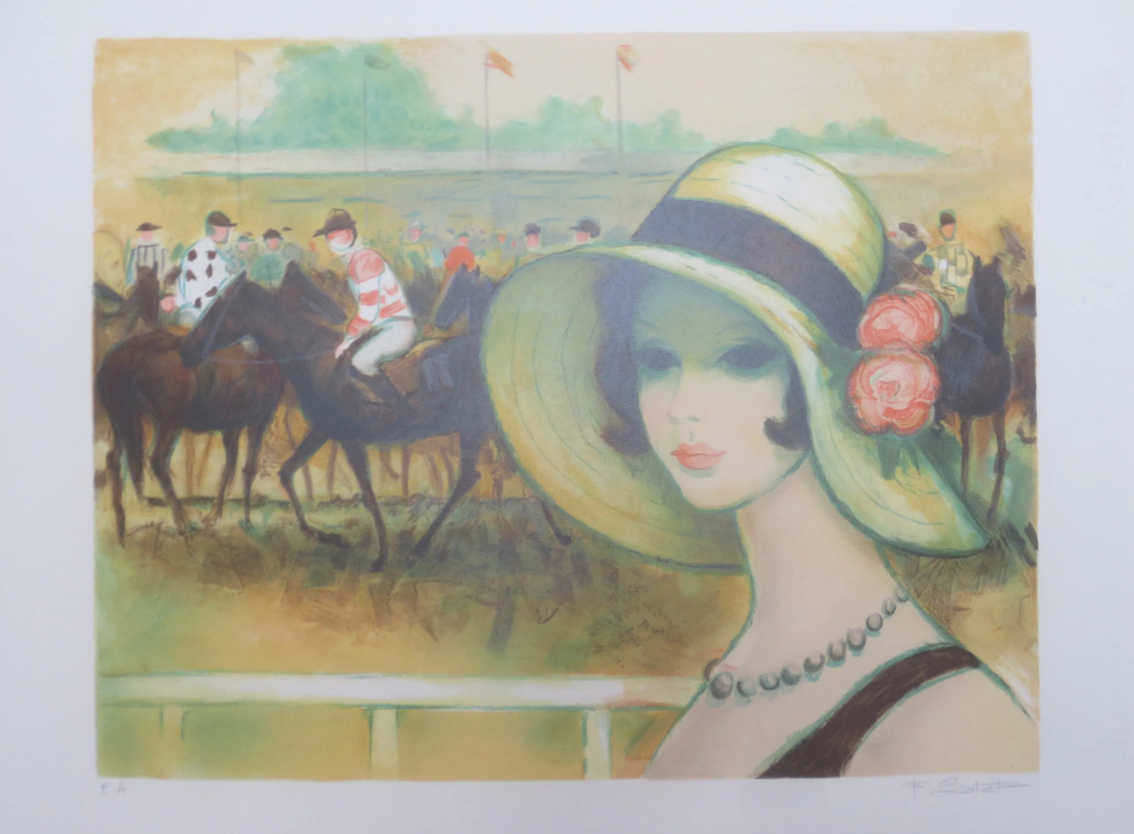 François BATET - Elégante aux courses de chevaux, 1983 - Lithographie