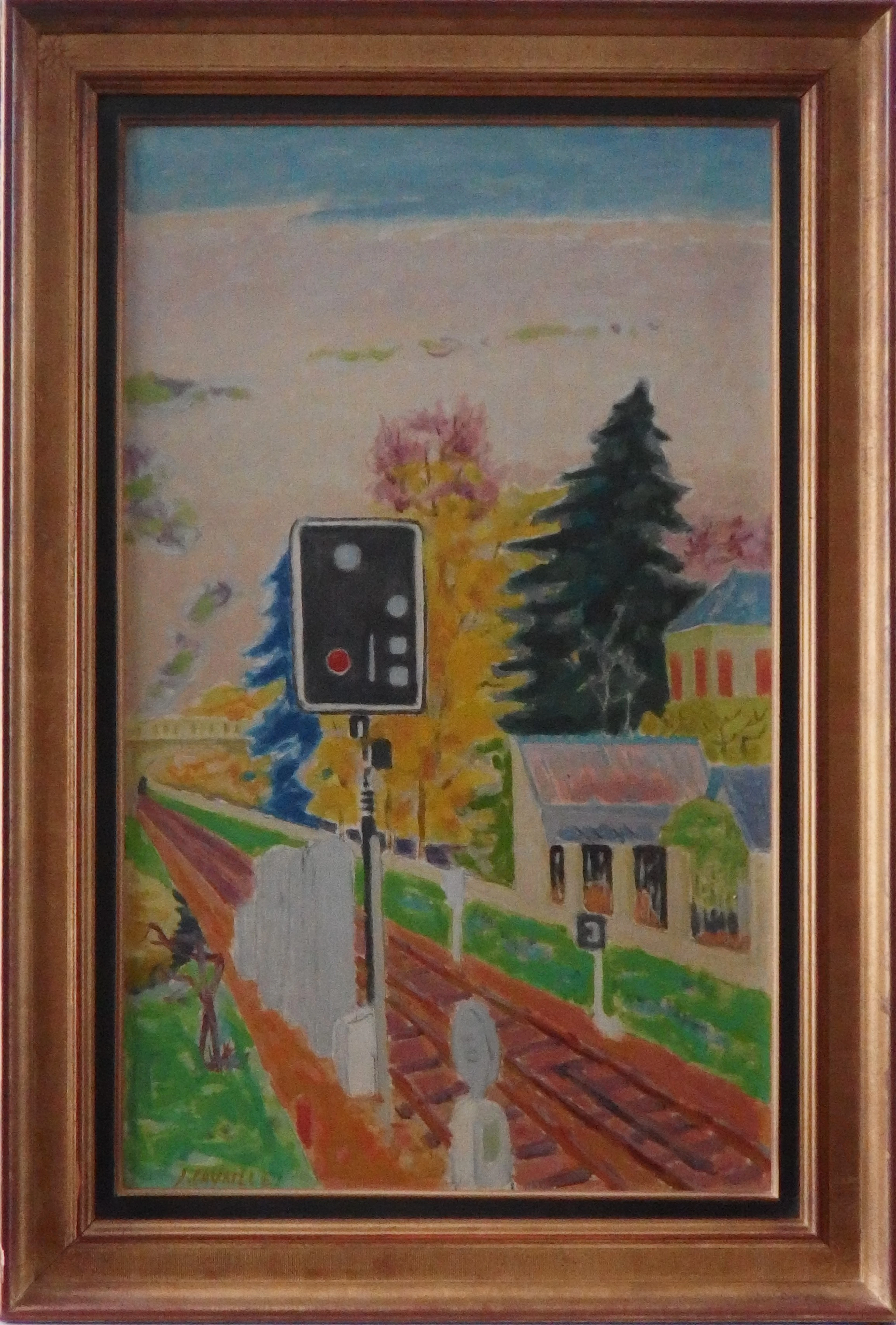 Jules CAVAILLES - Chemin de Fer : le Signal, Huile sur toile signée
