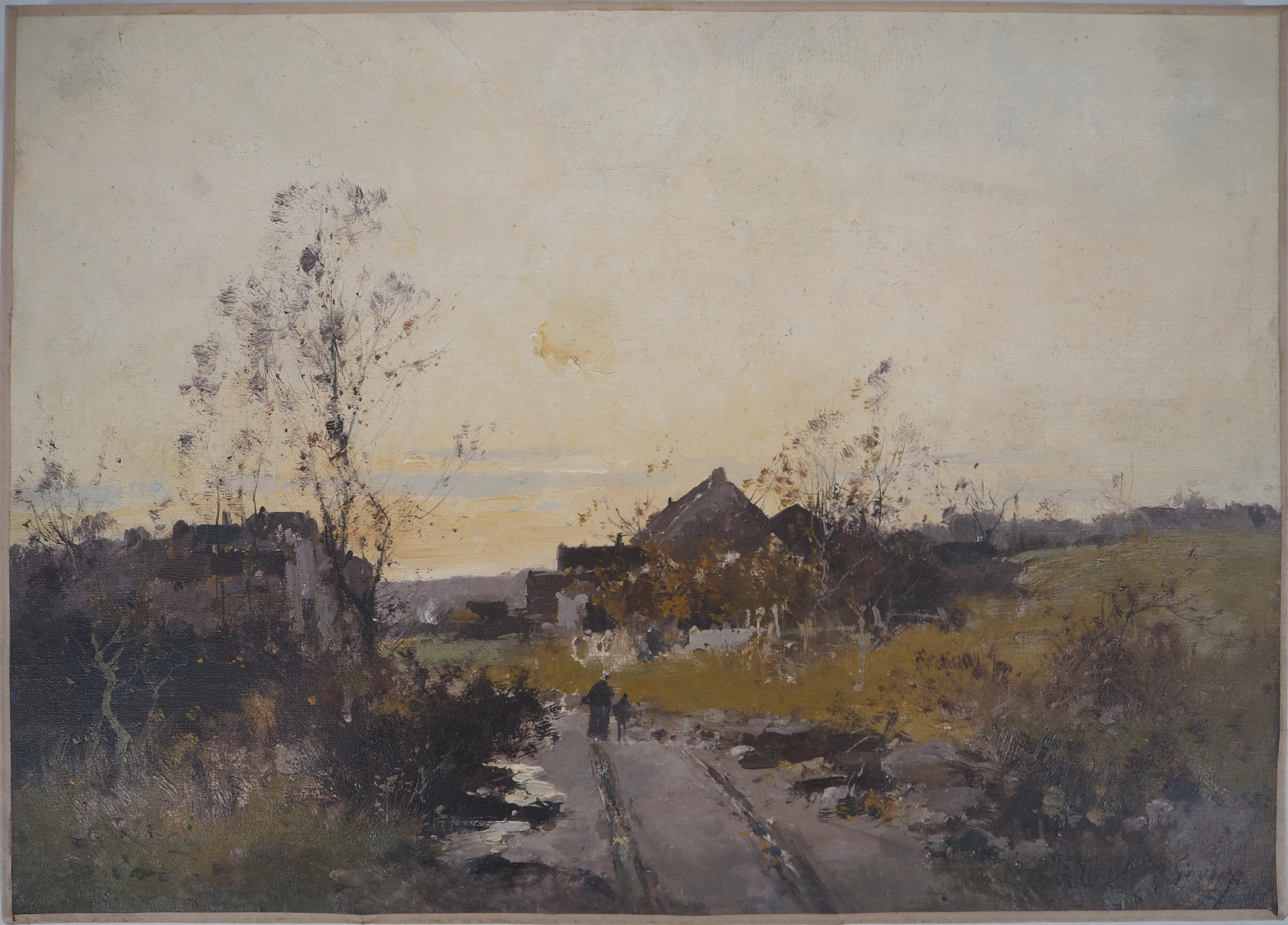 Eugène GALIEN-LALOUE - Départ de la ferme au petit matin - Huile sur