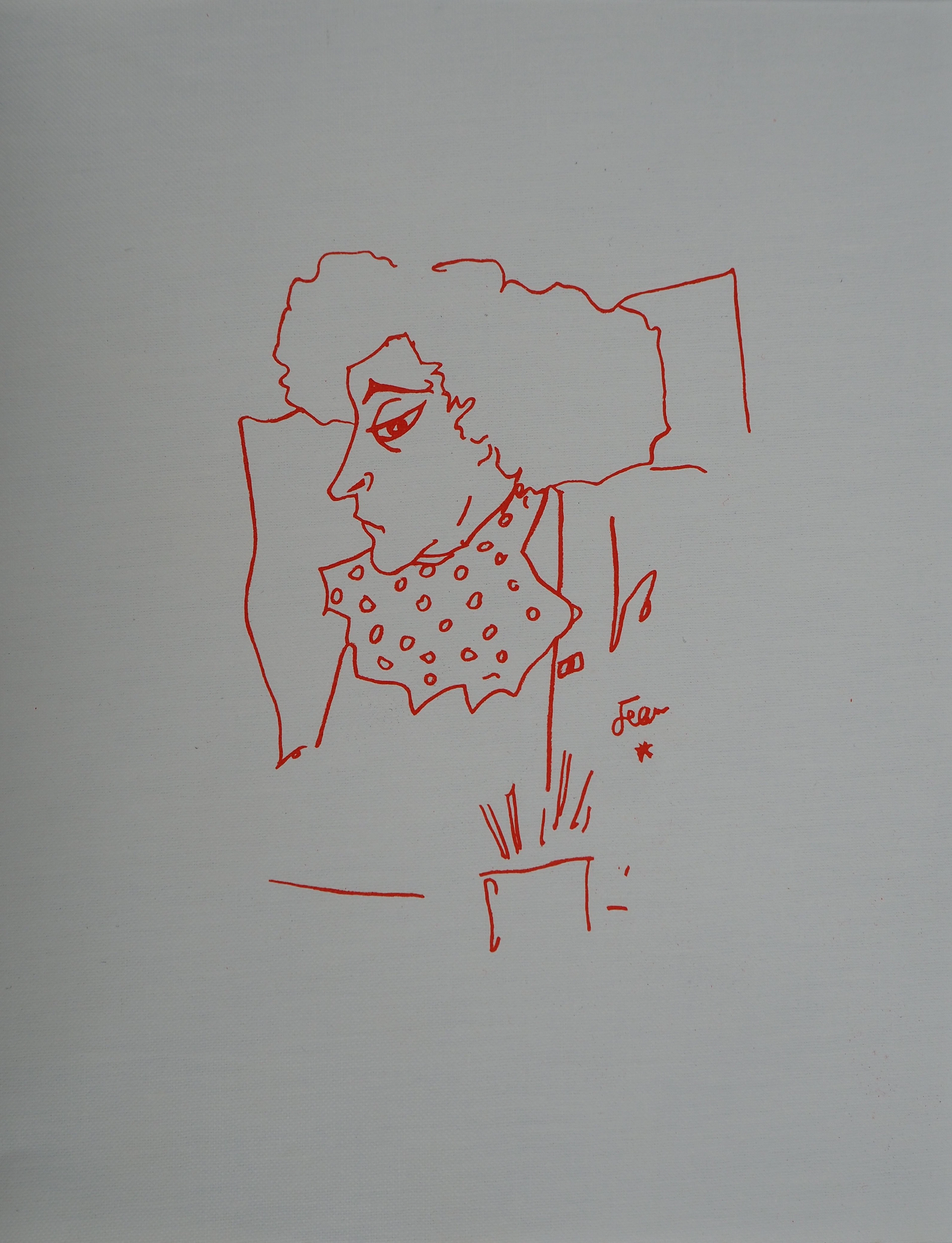 Jean COCTEAU : Portrait de Colette, Lithographie originale signée
