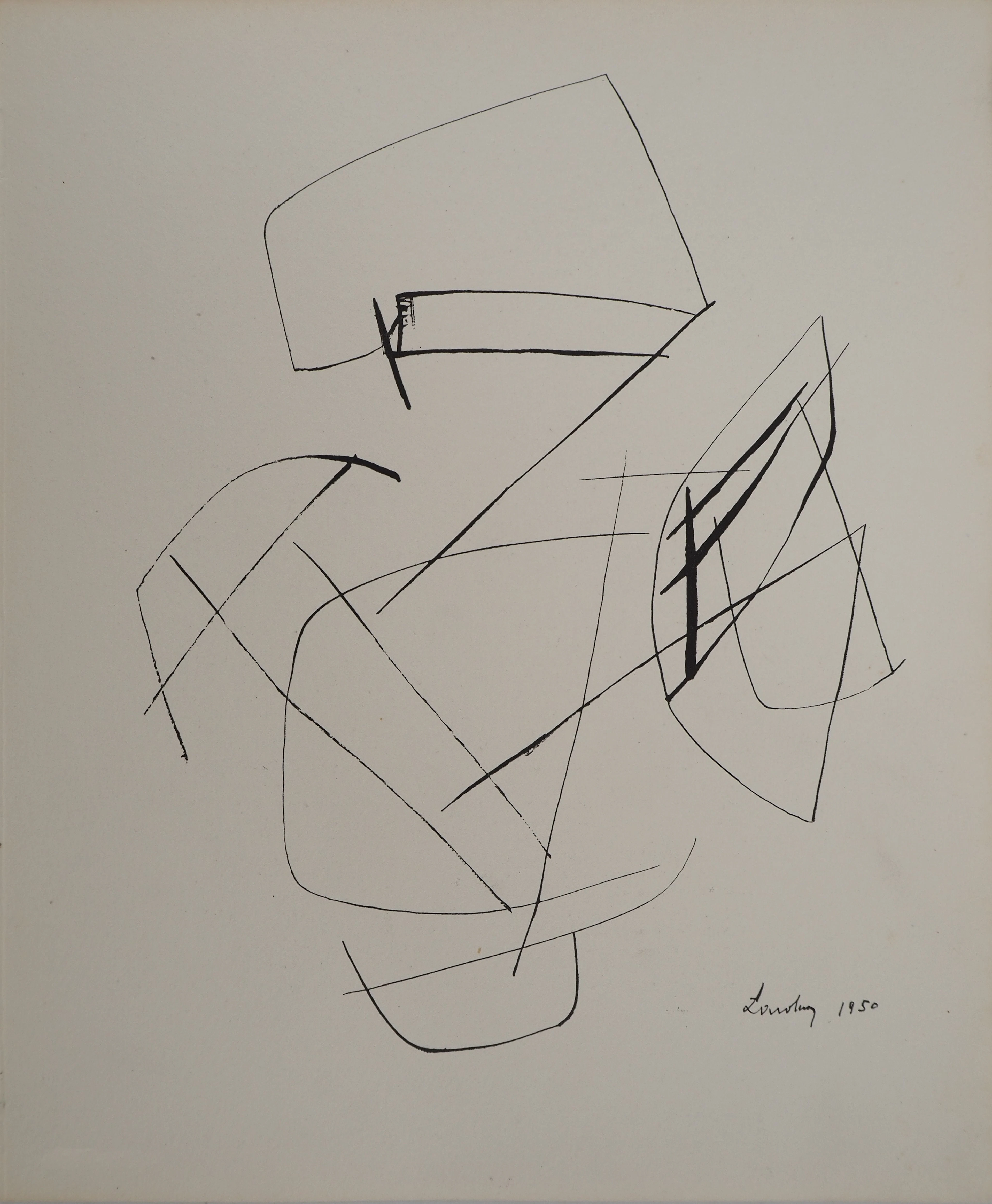 Berto LARDERA : Tracés abstraits, Lithographie et pochoir signée