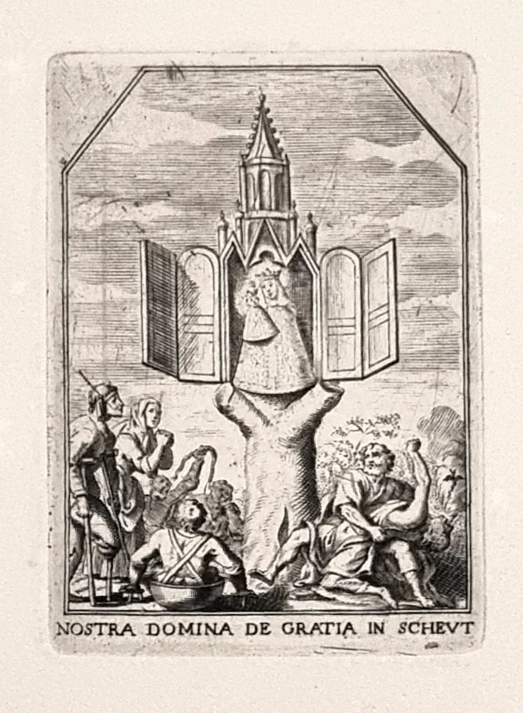 Gravure flamande de pèlerinage, Notre-Dame de Grâce de Scheut, XVIIéme siècle