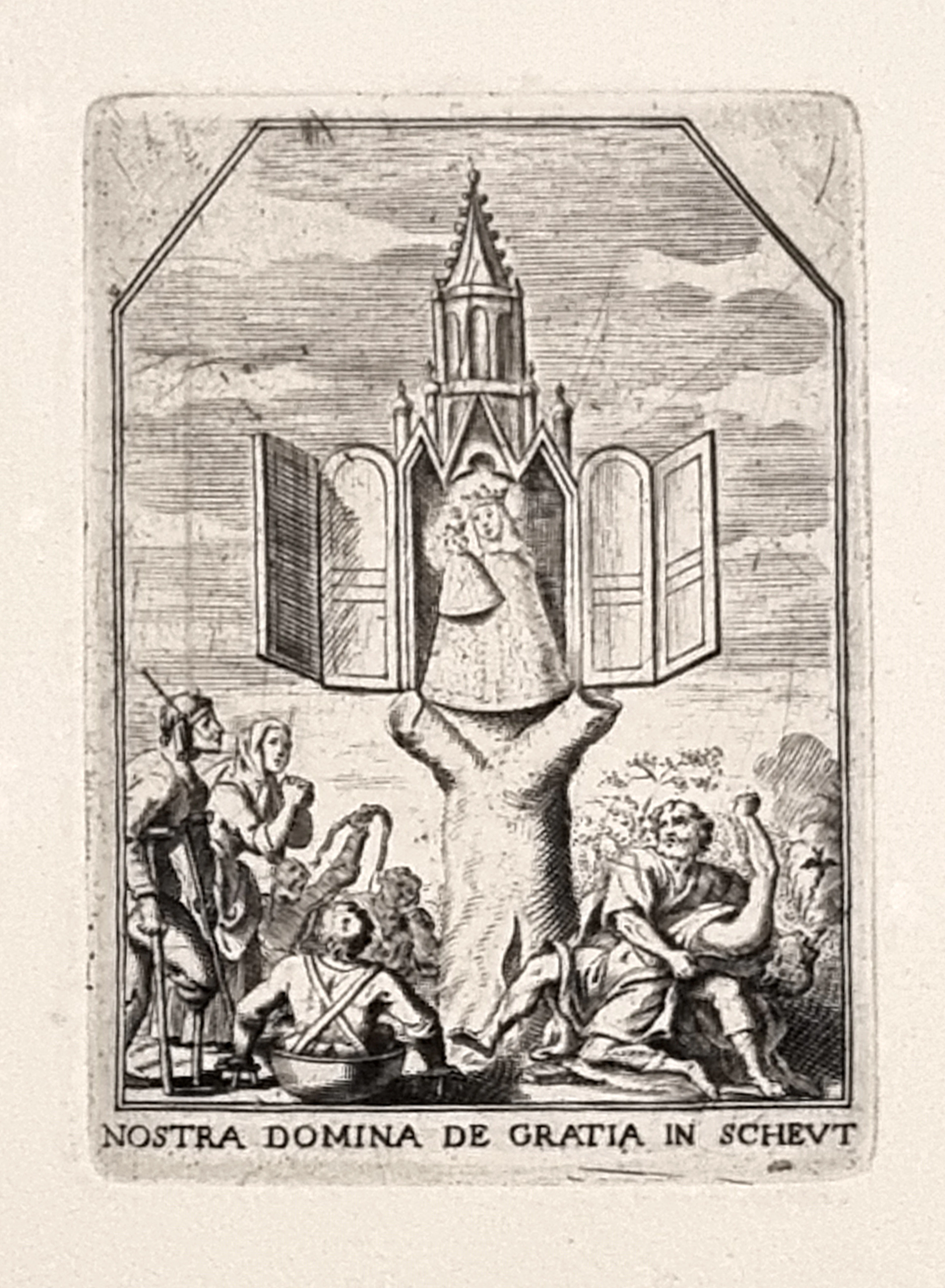 Gravure flamande de pèlerinage, Notre-Dame de Grâce de Scheut, XVIIéme siècle