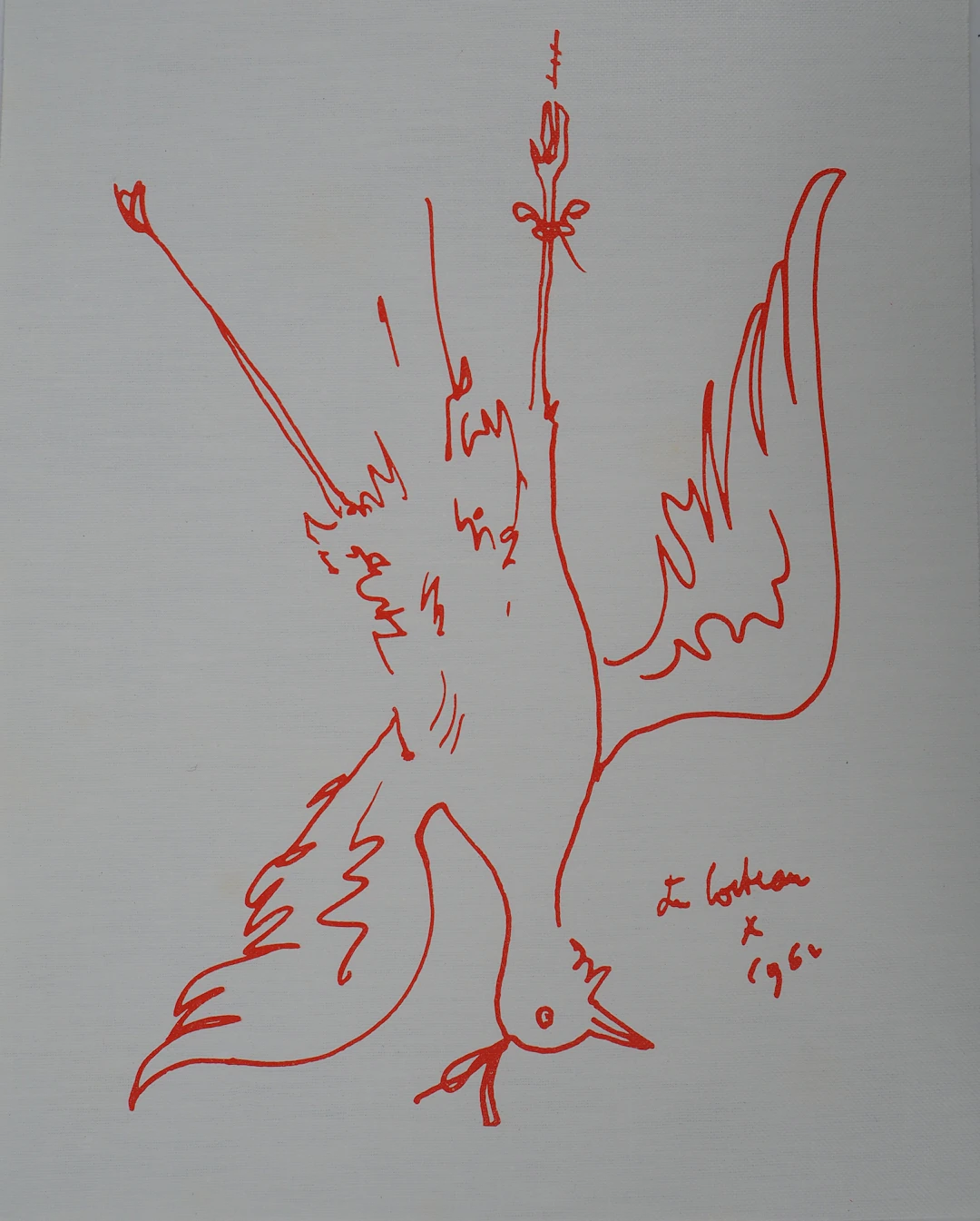 Jean COCTEAU : Gibier, le faisan suspendu, Lithographie originale signée