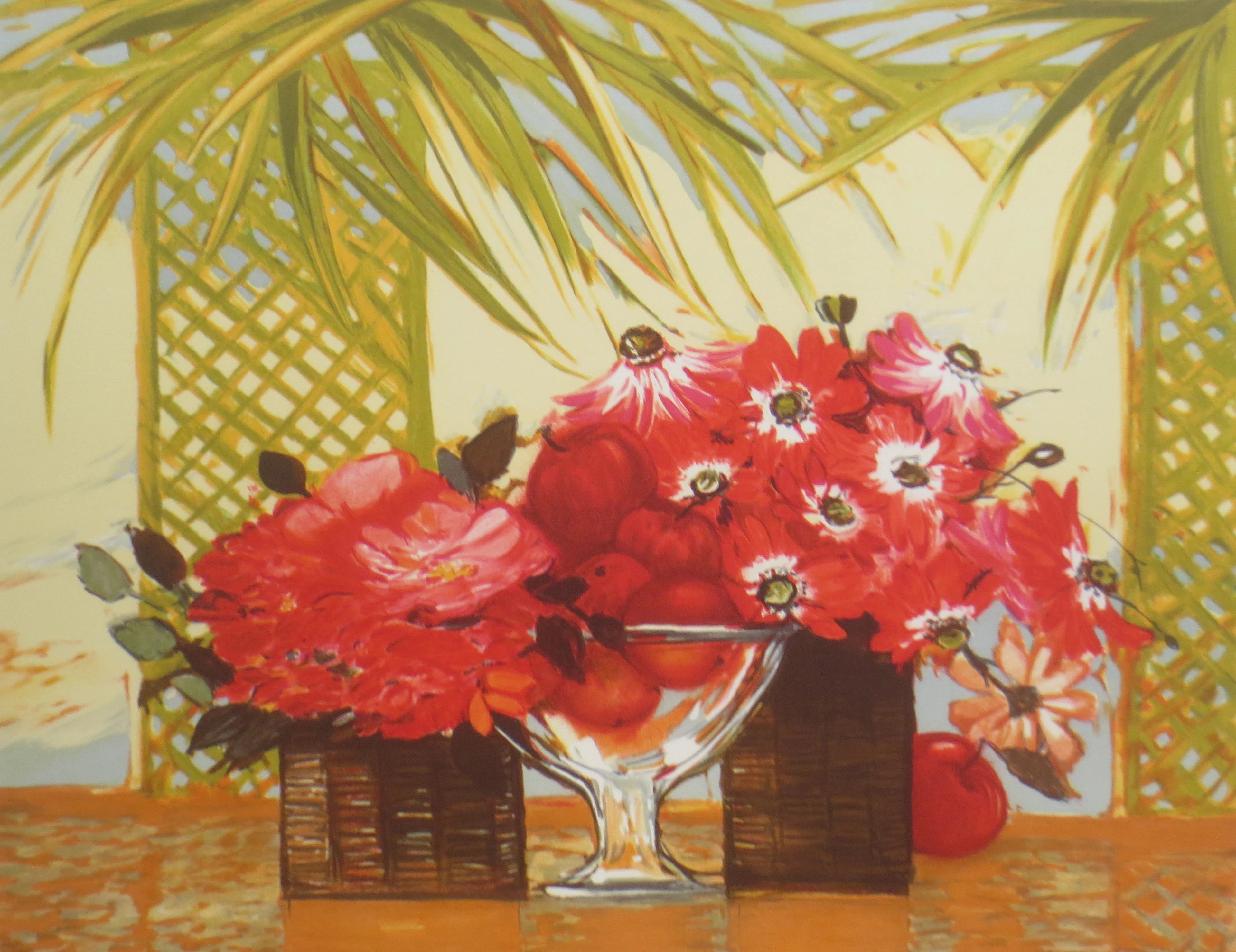 Michel HENRY - Coupe de fruits et bouquets - Lithographie signée et dédicacée