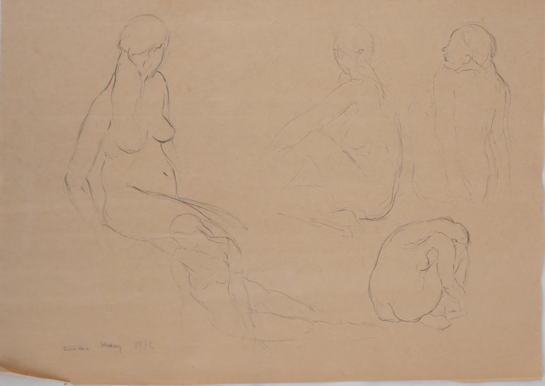 Eric Kram - Etudes de nu, 1972 - Dessin original signé