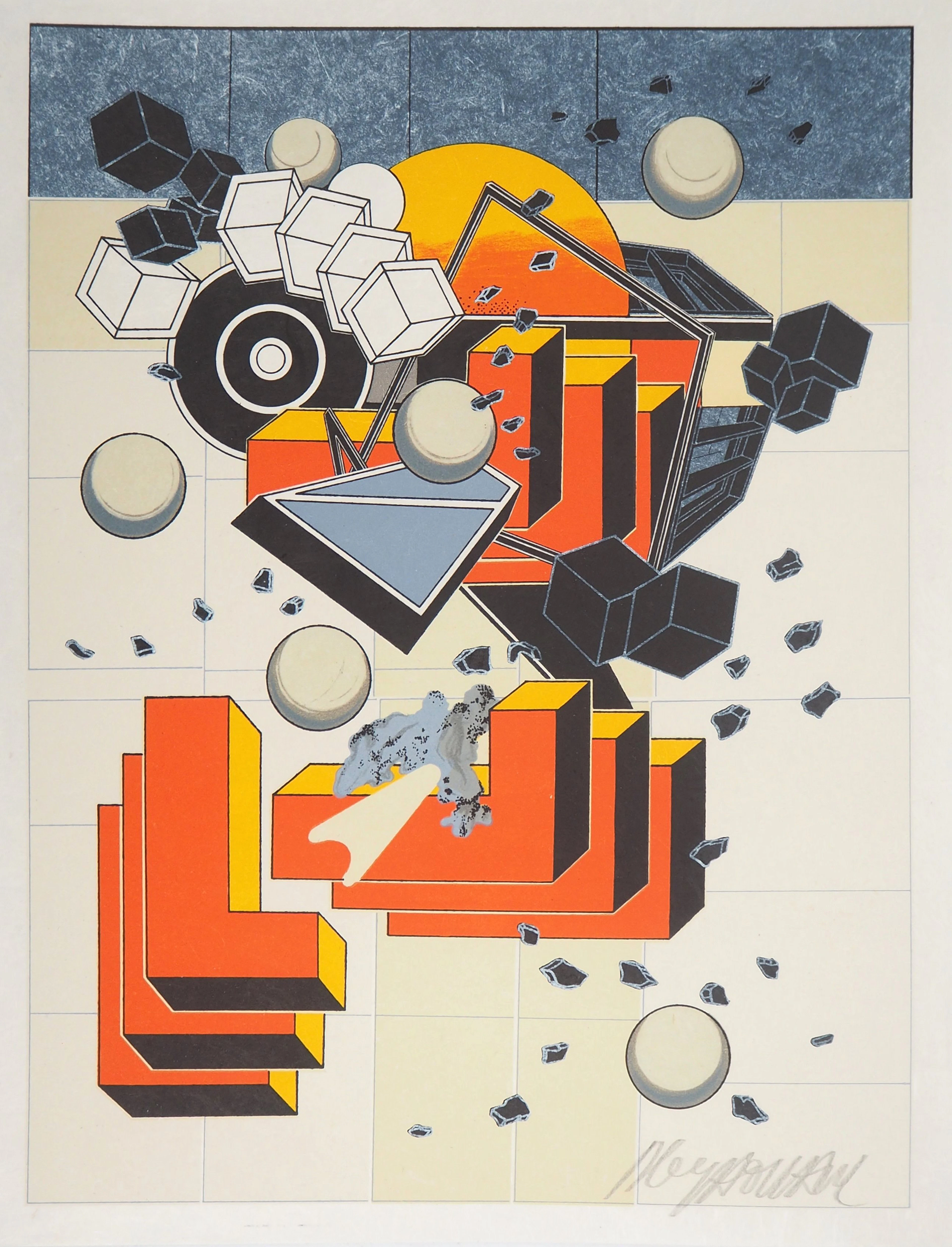 Alain LE YAOUANC : Construction - Lithographie originale signée