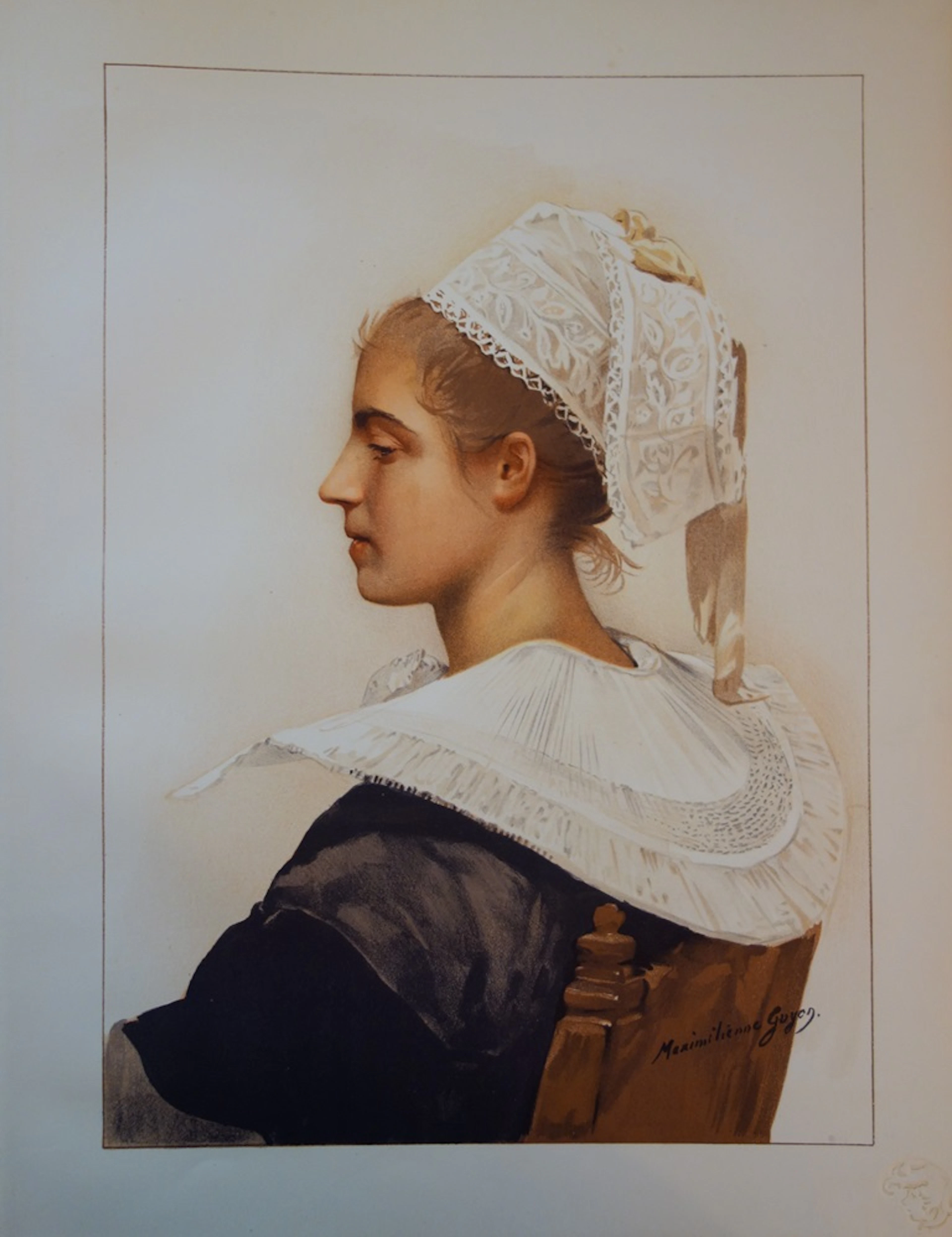 Maximilienne GUYON - La coiffe en dentelles, Lithographie originale