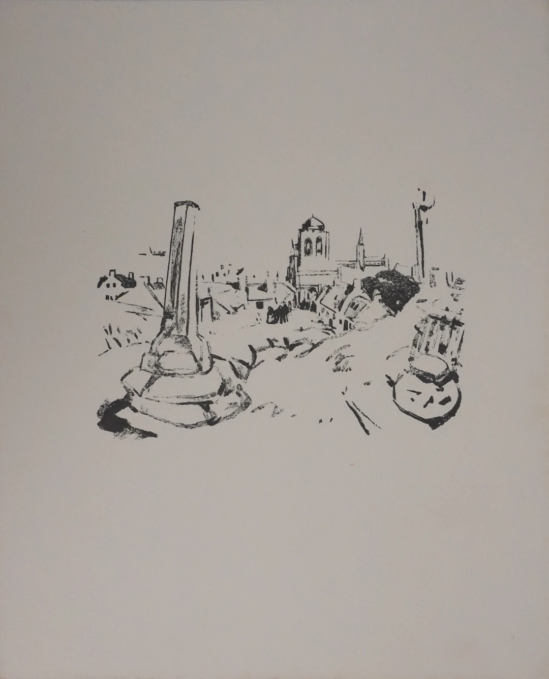 Mathurin MEHEUT : Bretagne, L'entrée du village (Noir), Gravure originale