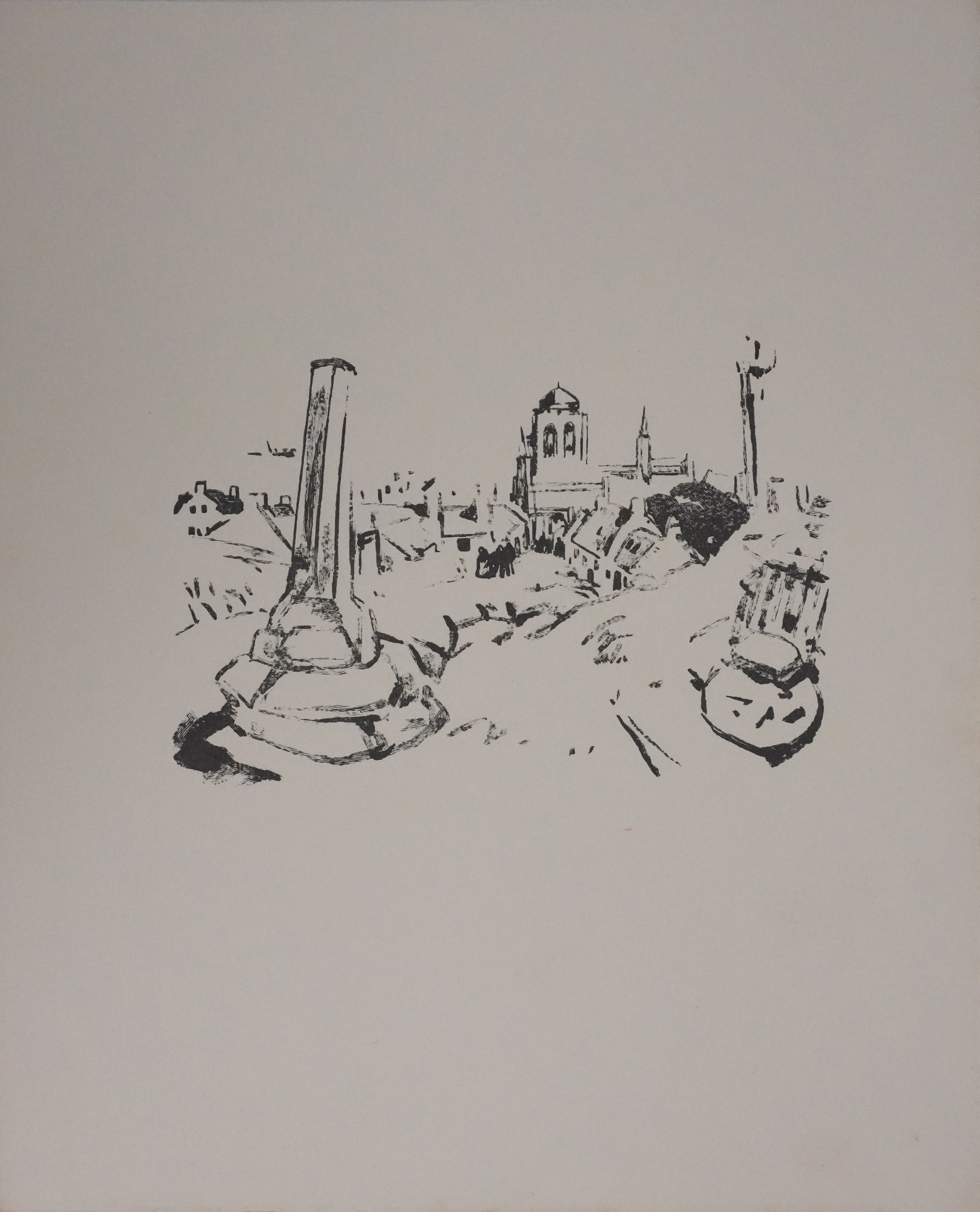 Mathurin MEHEUT : Bretagne, L'entrée du village (Noir), Gravure originale