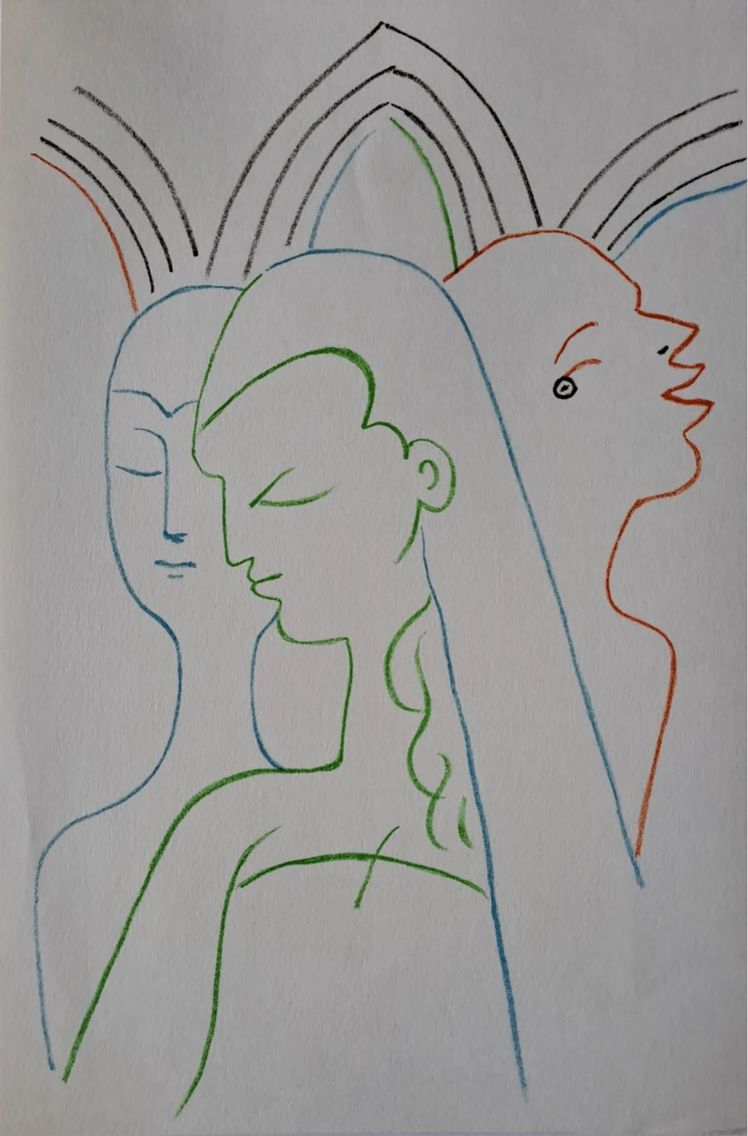 Jean Cocteau - Les soeurs - Lithographie originale en couleur