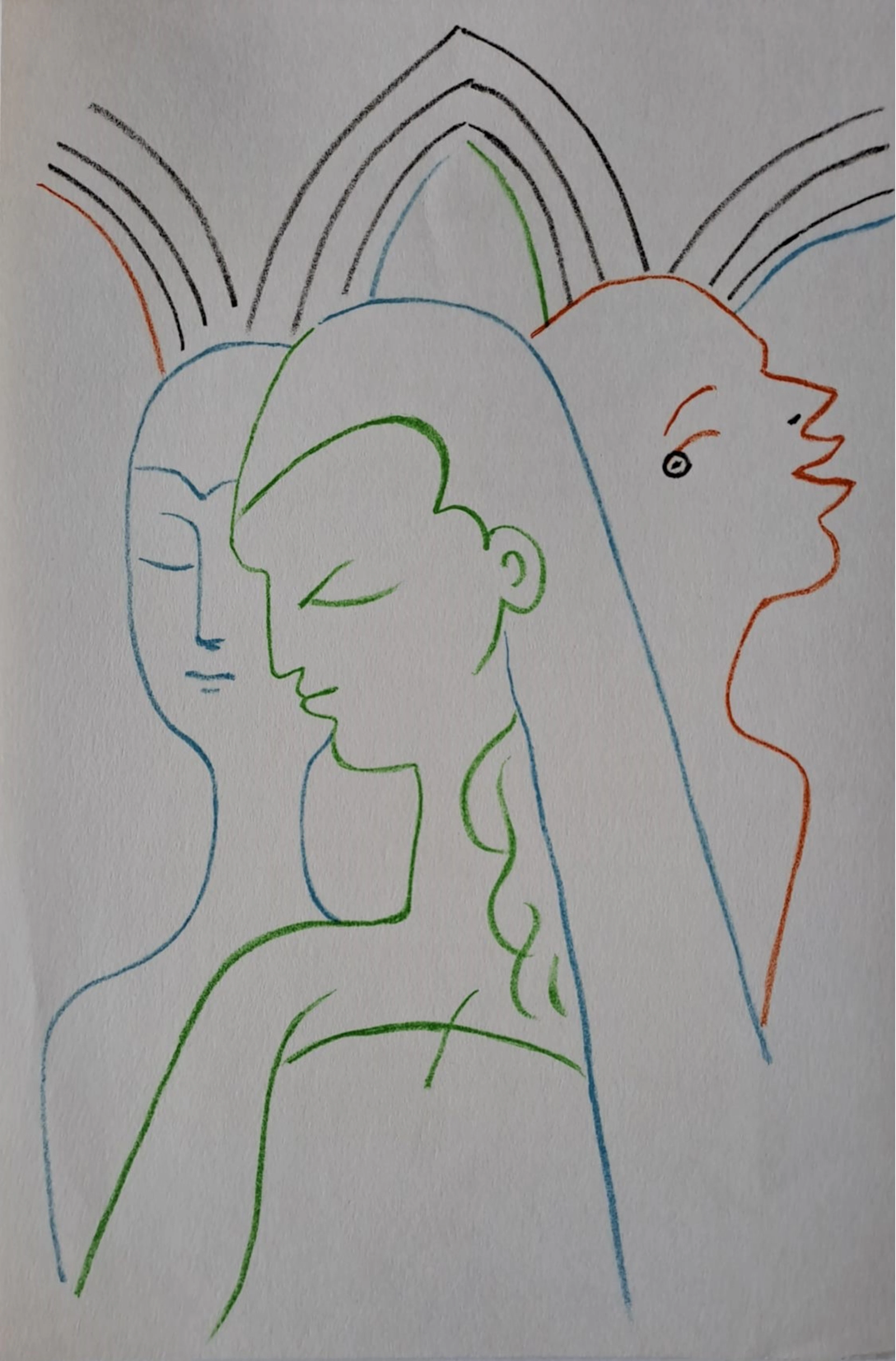 Jean Cocteau - Les soeurs - Lithographie originale en couleur