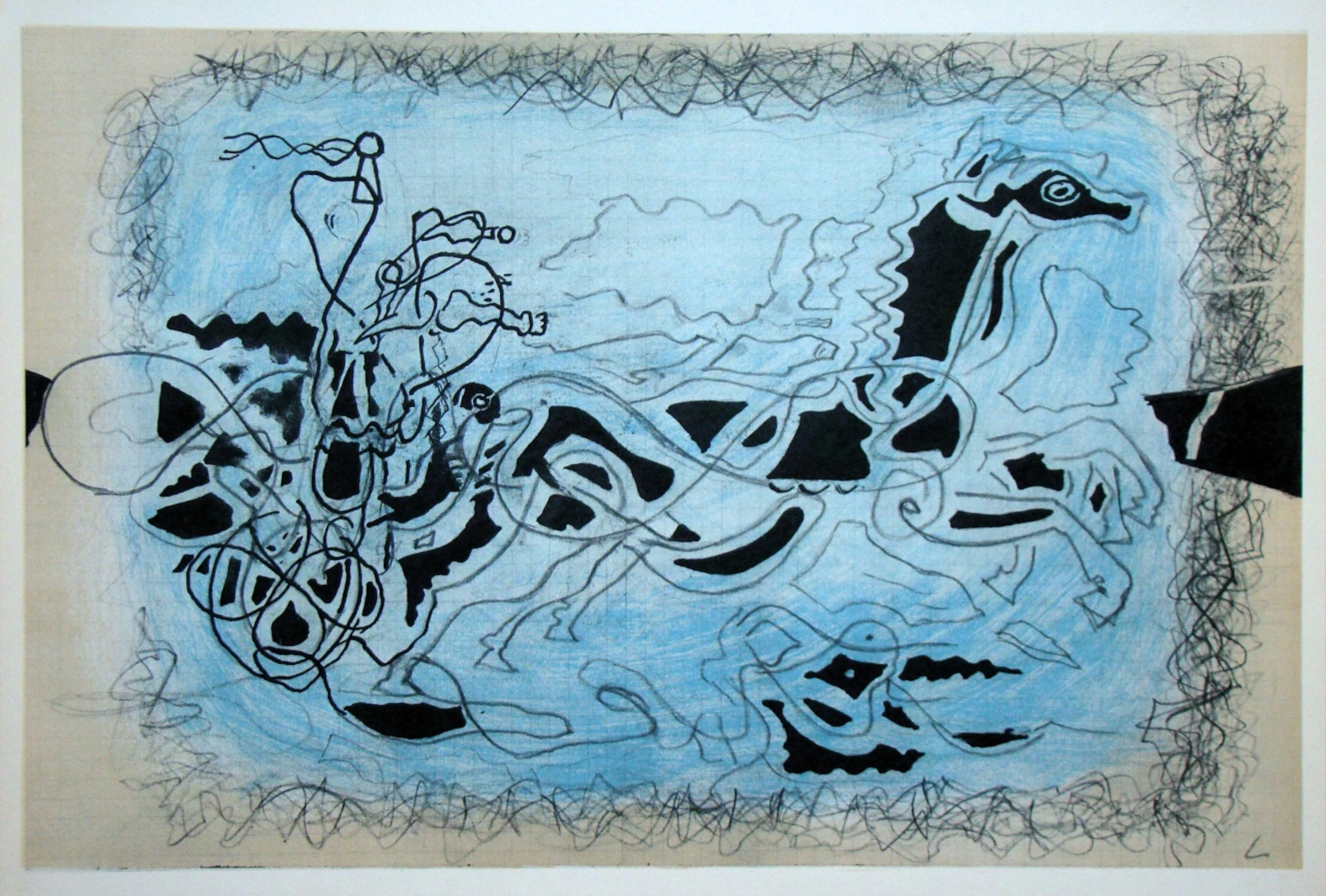 Georges BRAQUE ( d'après ) - Char noir sur fond bleu, 1955 - Lithographie