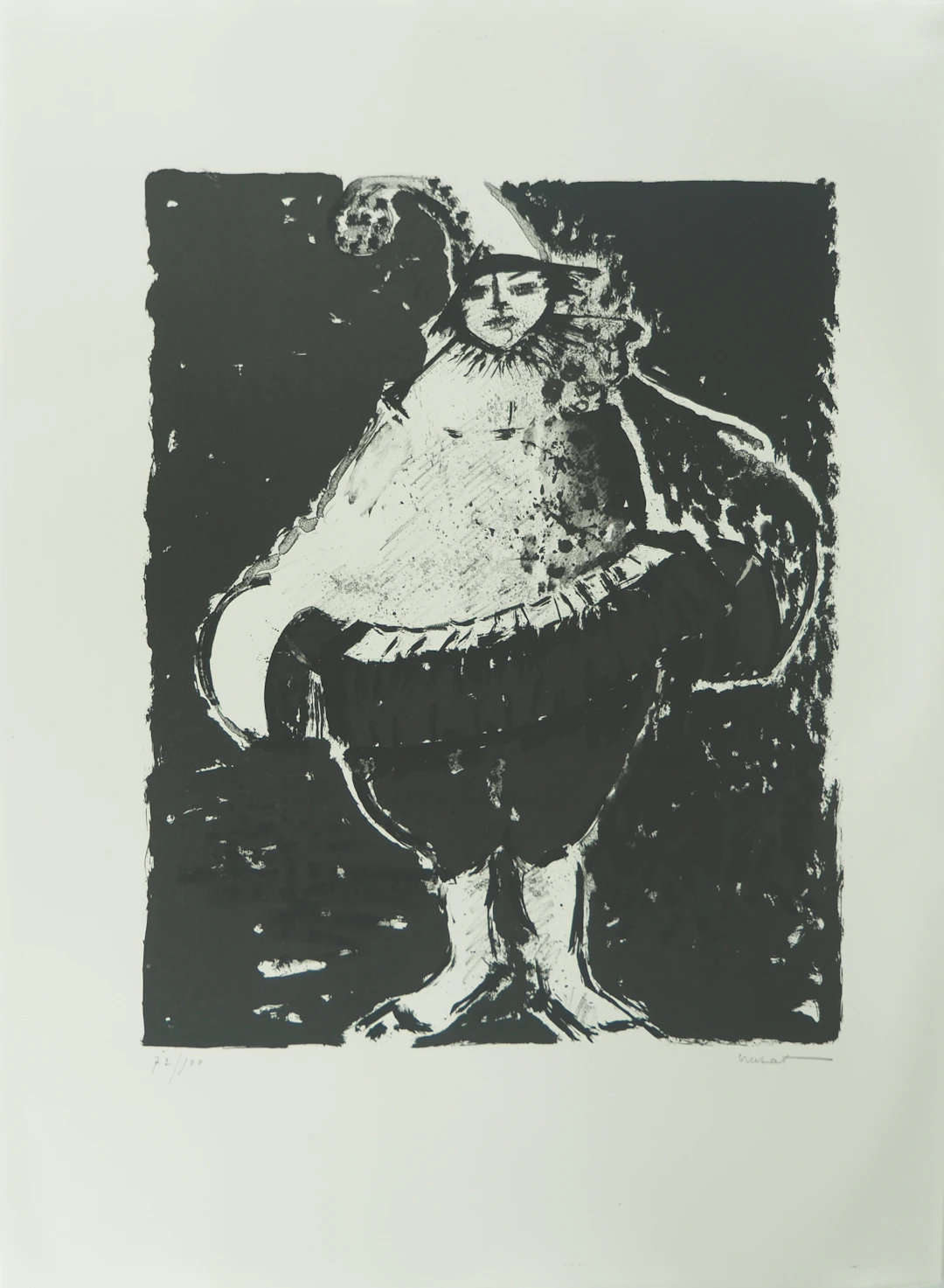 Roger CRUSAT : Clown au chapeau - Lithographie originale signée