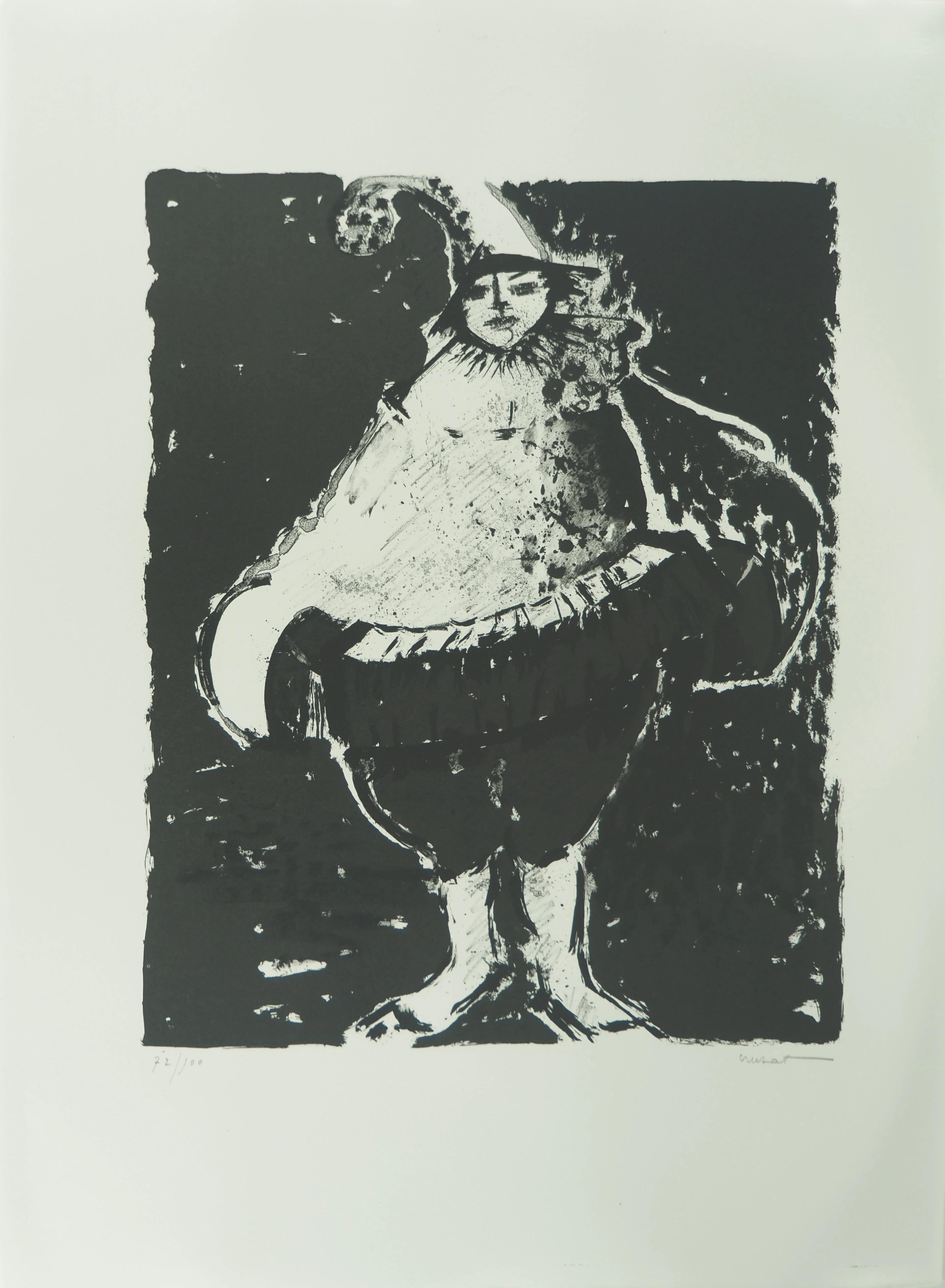 Roger CRUSAT : Clown au chapeau - Lithographie originale signée