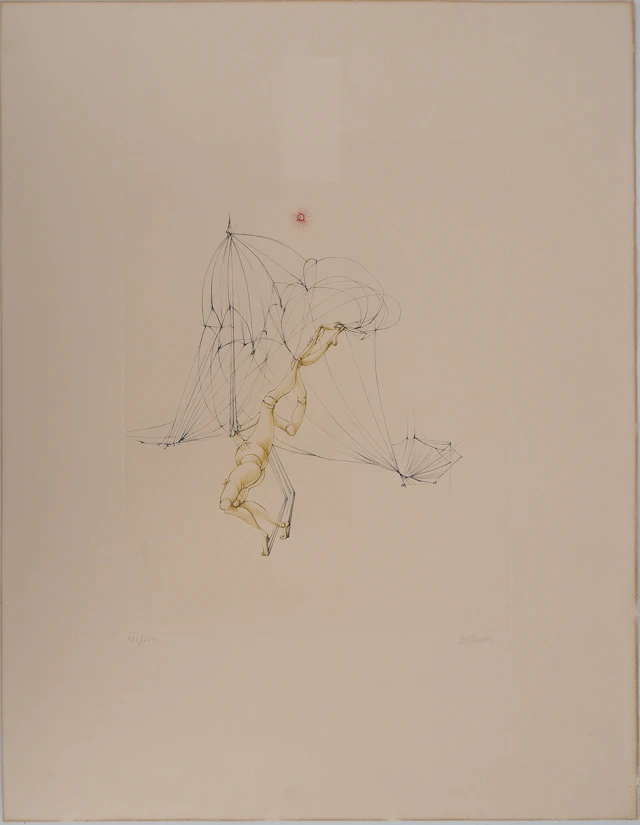 Hans BELLMER : Pantin pris dans un filet, Gravure originale signée