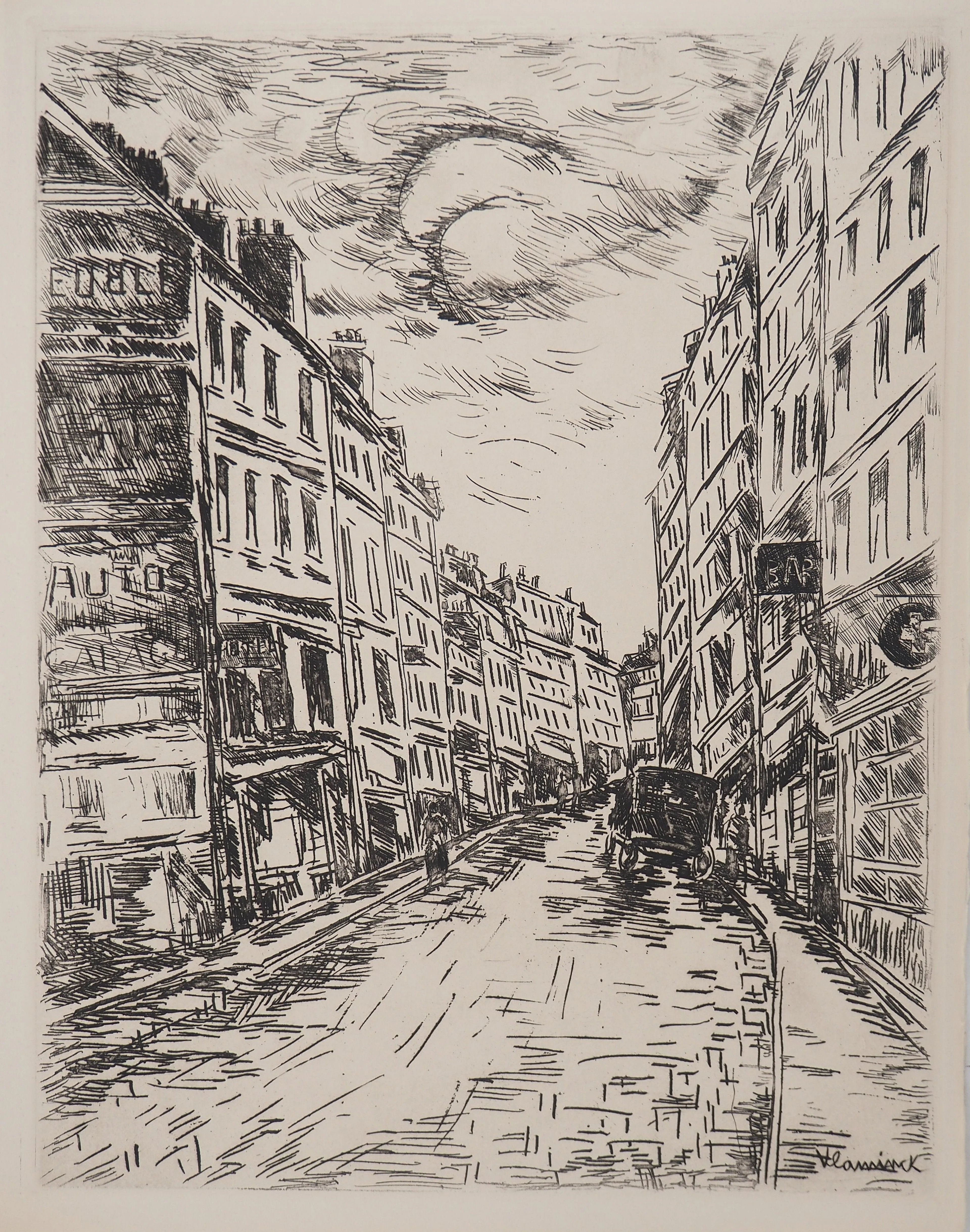Maurice DE VLAMINCK : Rue vers Montparnasse, Gravure originale signée