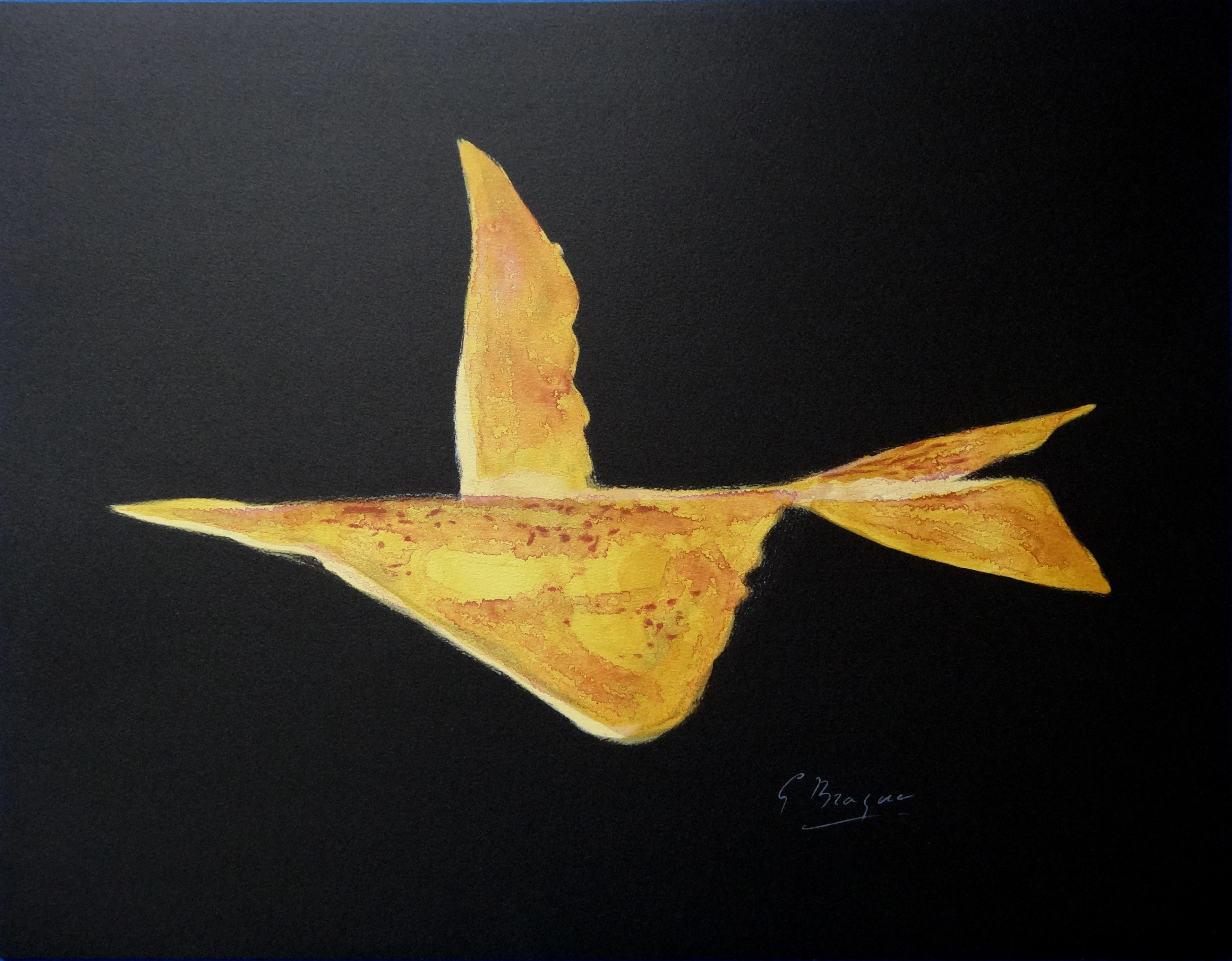 Georges BRAQUE : Composition dorée (envol élégant) - Lithographie signée