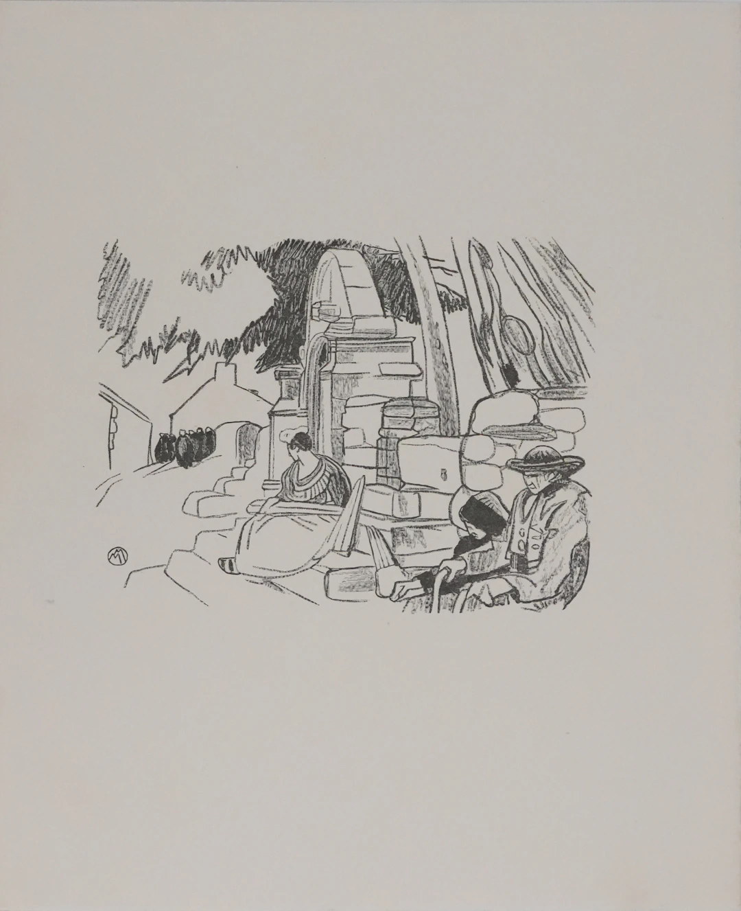 Mathurin MEHEUT : Bretagne, Le repos après la cérémonie (Noir), Gravure