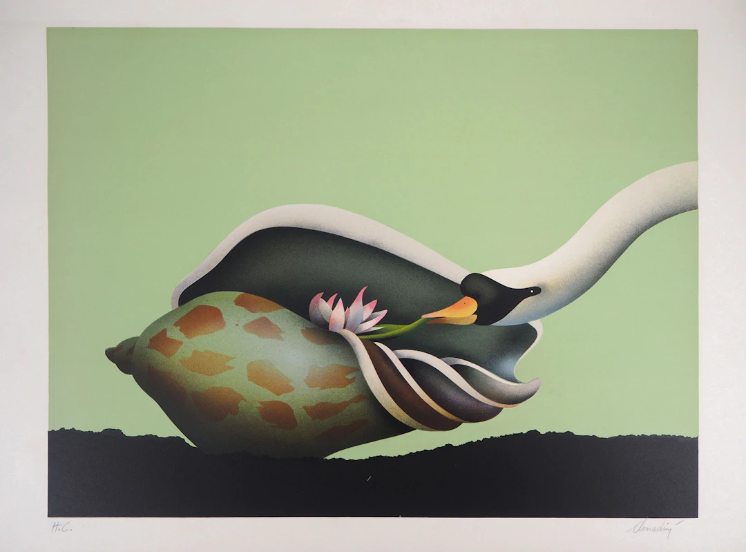 Jean Paul DONADINI : Le cygne et le coquillage - Lithographie originale signée