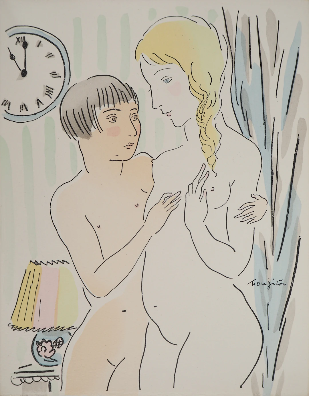 Léonard Tsuguharu FOUJITA : Les jeunes filles intimidées, Gravure