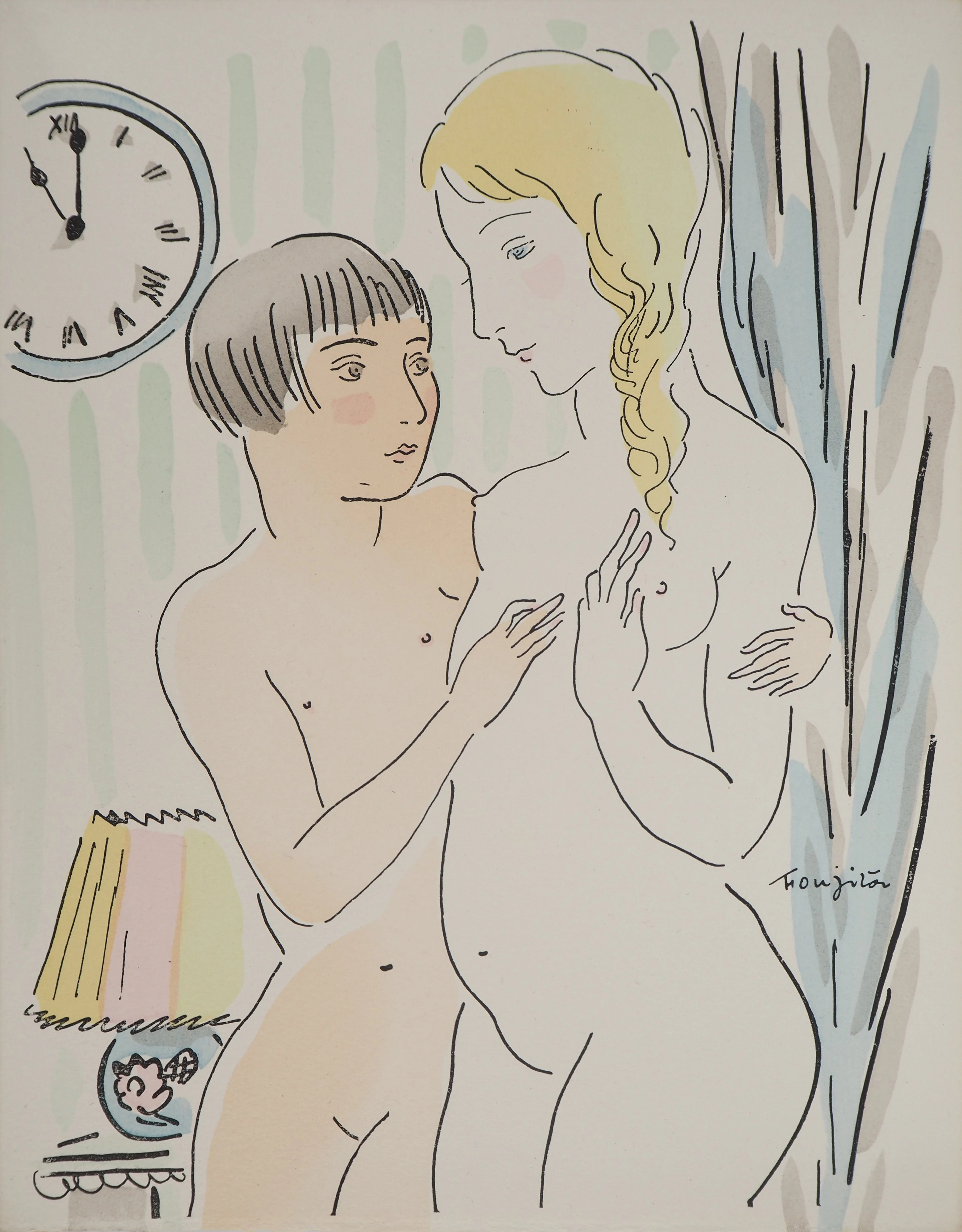 Léonard Tsuguharu FOUJITA : Les jeunes filles intimidées, Gravure
