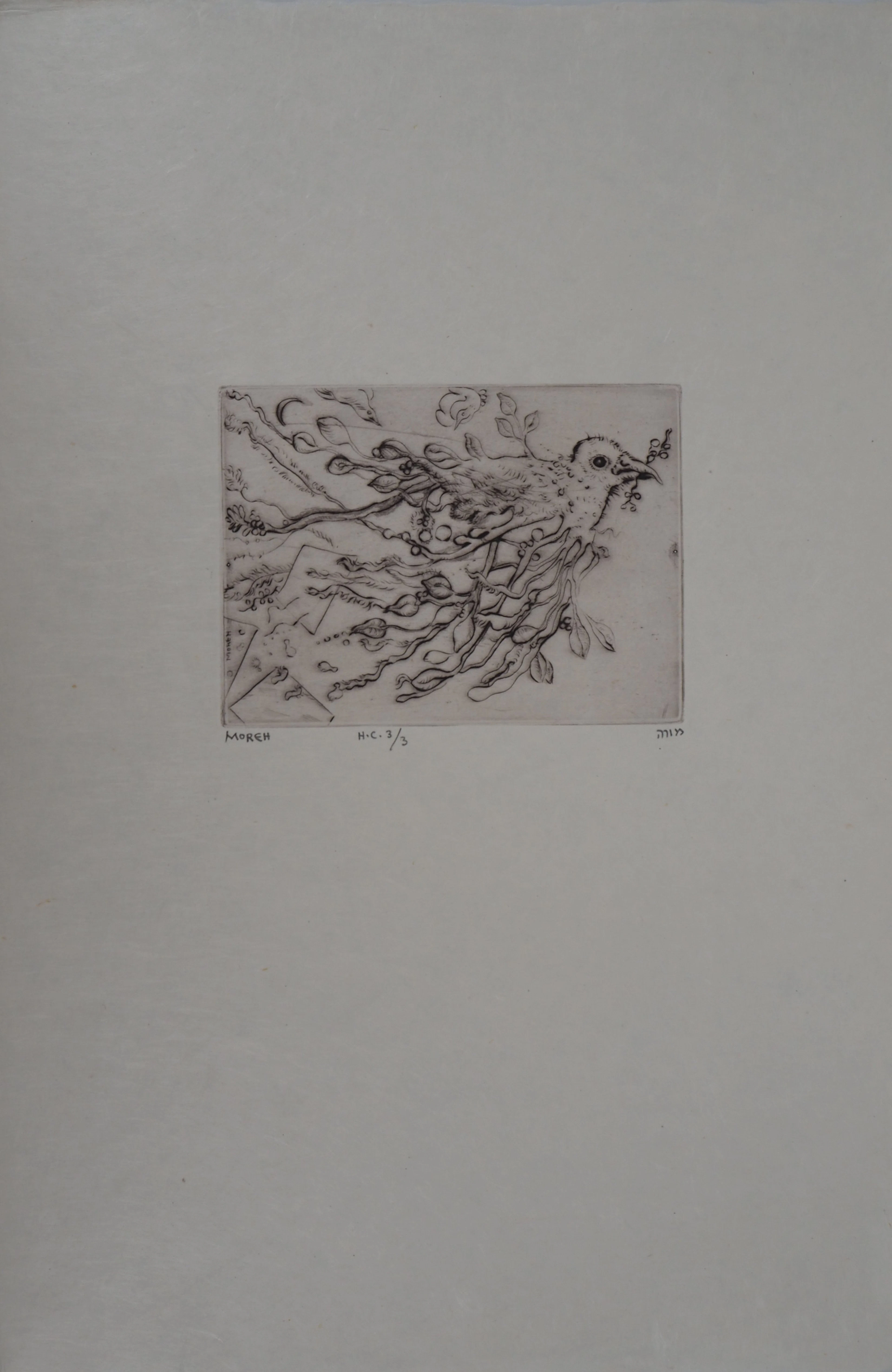 Mordecaï MOREH : L’oiseau du printemps - Gravure originale signée