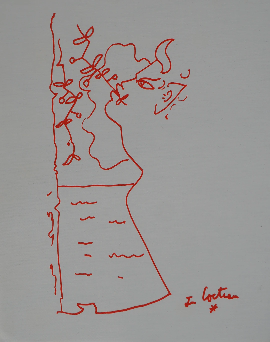 Jean COCTEAU : Faune de profil et mer, Lithographie originale signée