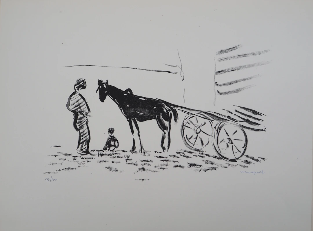 Albert MARQUET - La charette, 1947 - Lithographie originale, signée