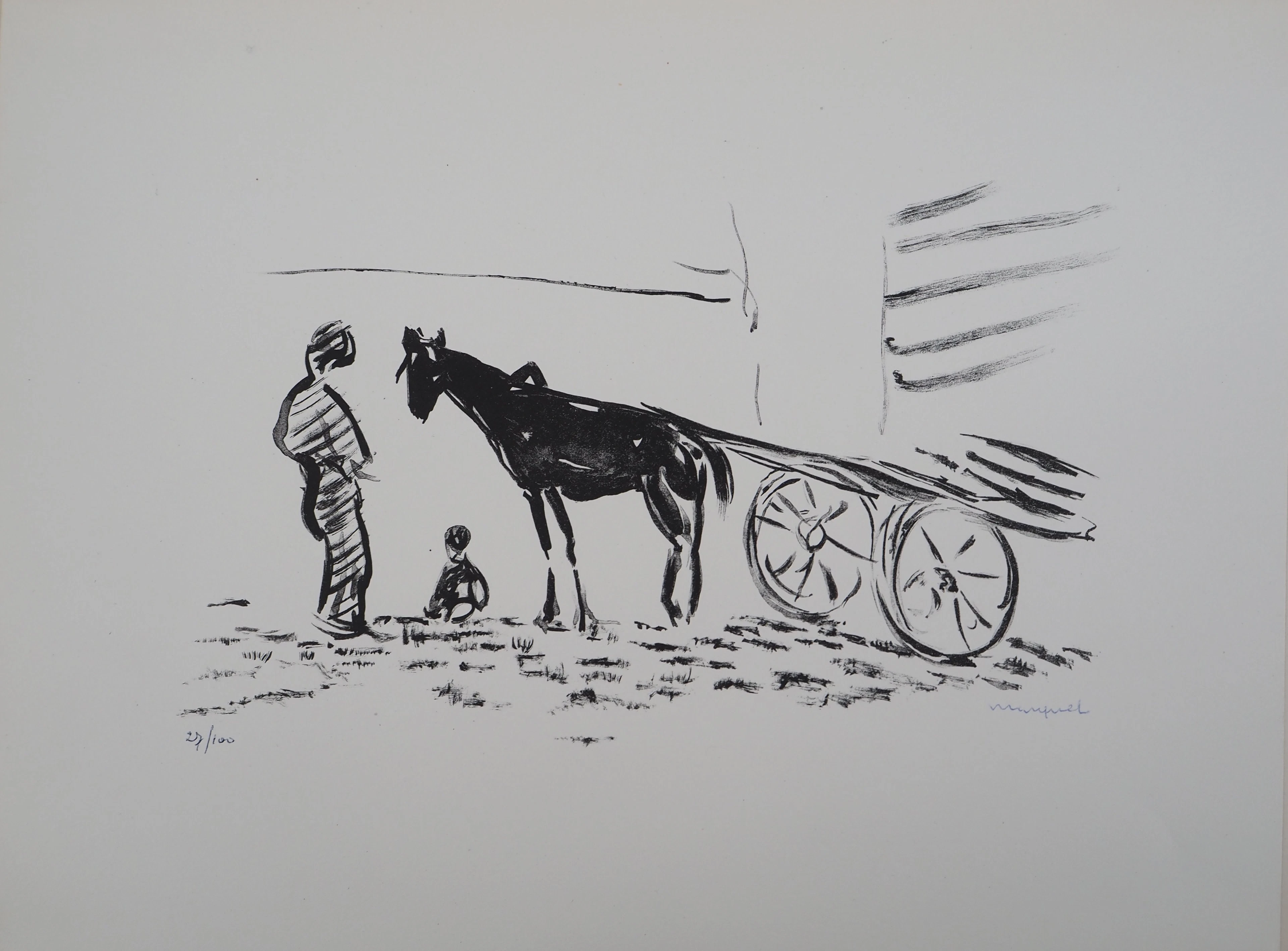 Albert MARQUET - La charette, 1947 - Lithographie originale, signée