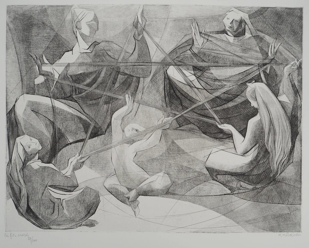 Magdeleine MOCQUOT (1910-1991), Les fils croisés - Gravure sur cuivre